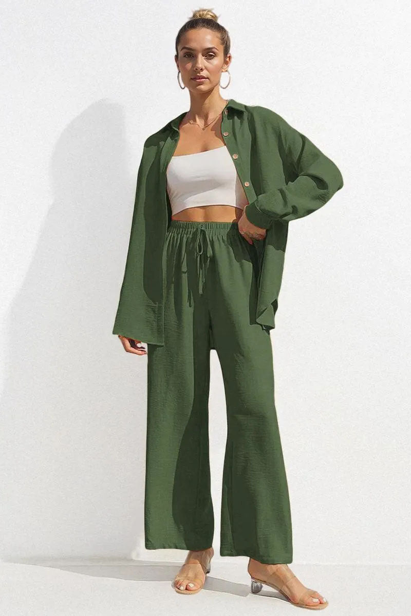 Relaxed Tailored Set – Collared Shirt & Wide-Leg Pants