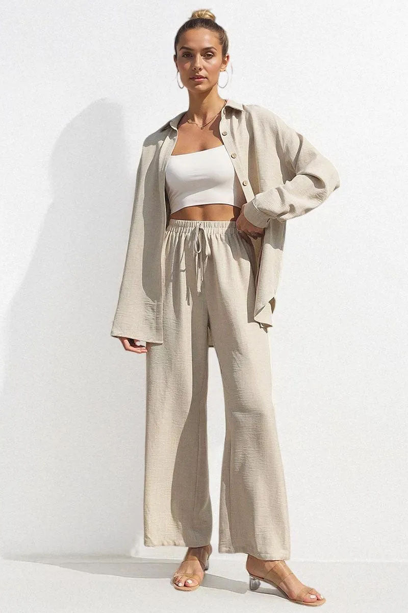 Relaxed Tailored Set – Collared Shirt & Wide-Leg Pants
