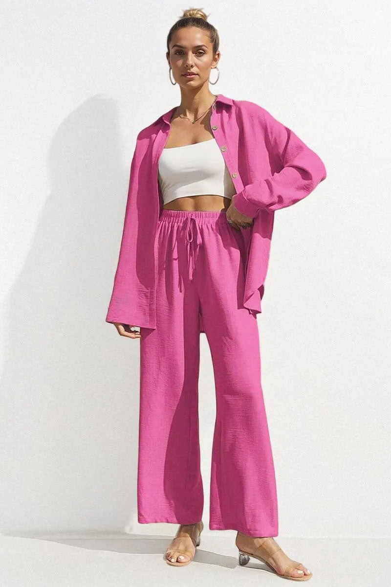 Relaxed Tailored Set – Collared Shirt & Wide-Leg Pants