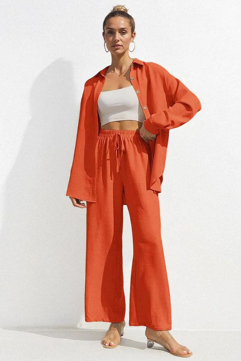 Relaxed Tailored Set – Collared Shirt & Wide-Leg Pants