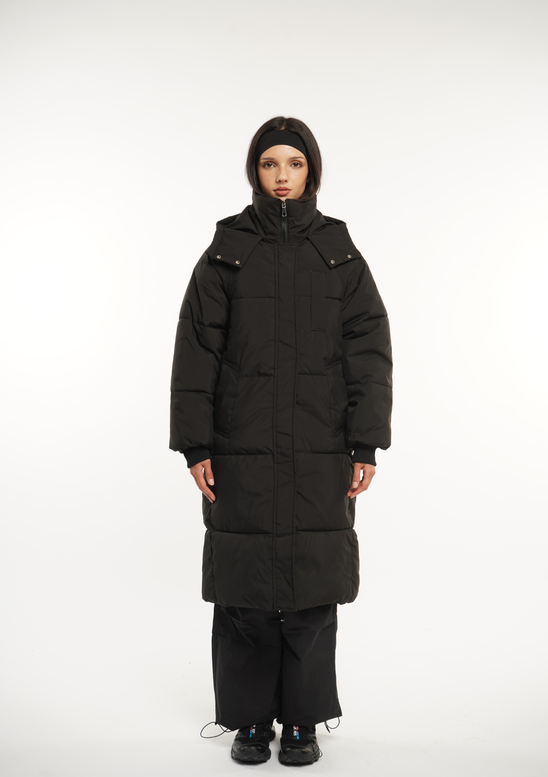 Hooded Long Puffer – Warm Hood & Deep Patch Pockets