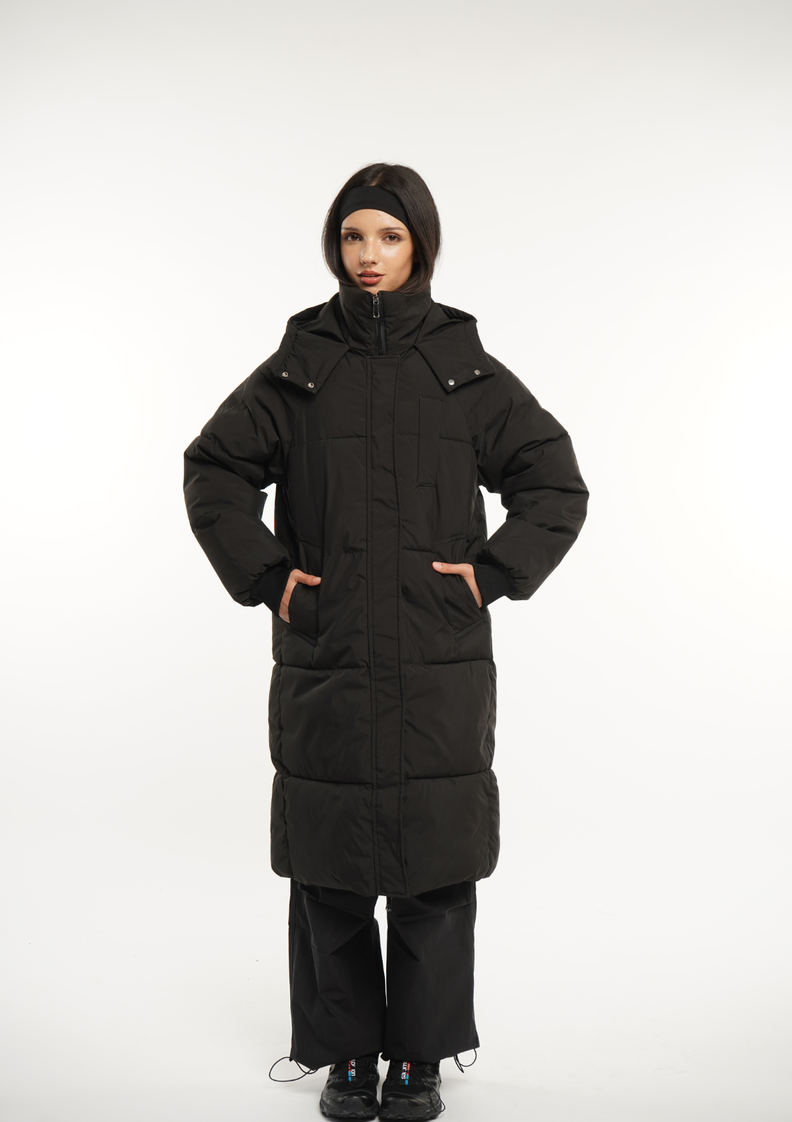Hooded Long Puffer – Warm Hood & Deep Patch Pockets