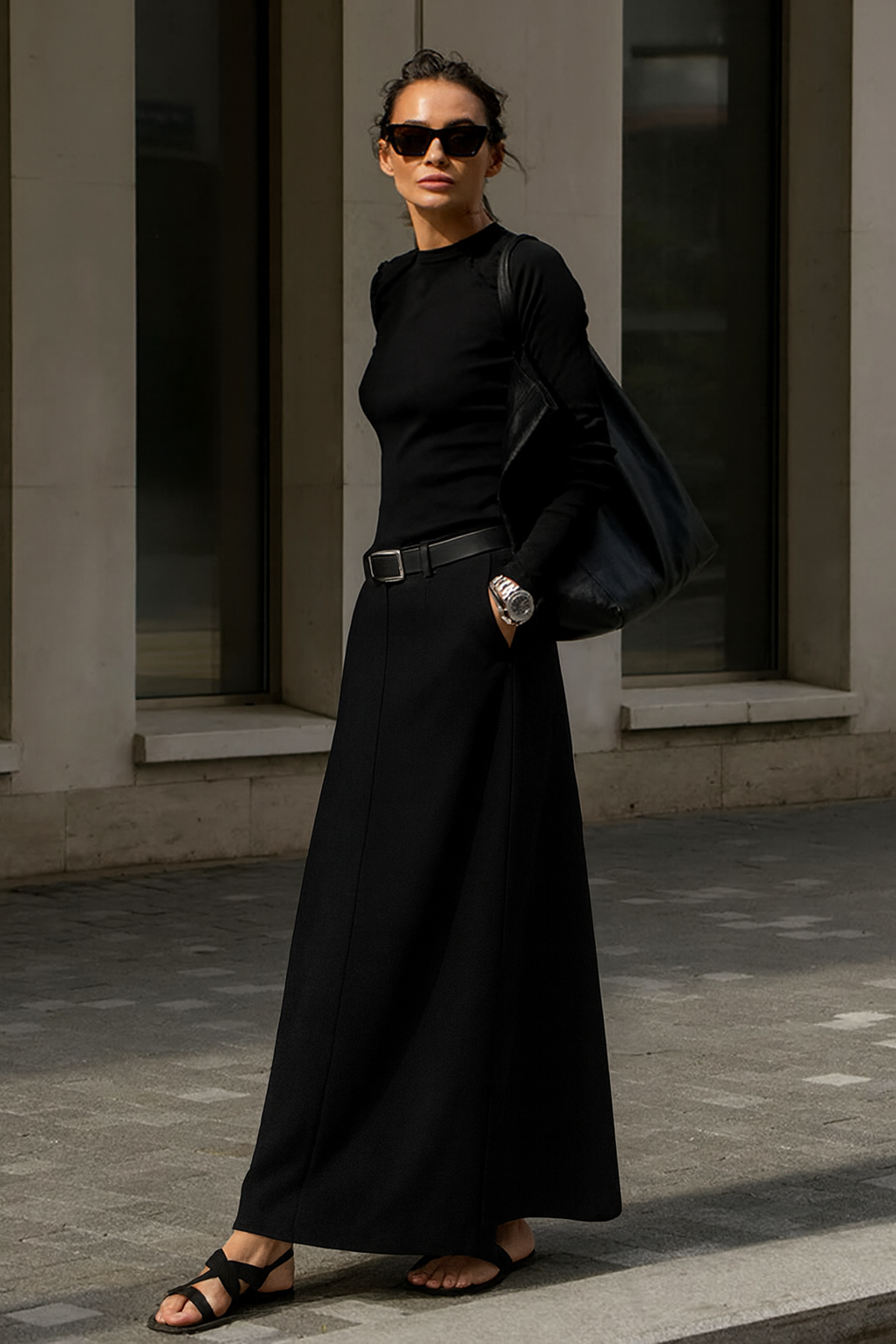 Elegant Maxi Skirt with Pockets Clean H-Shape