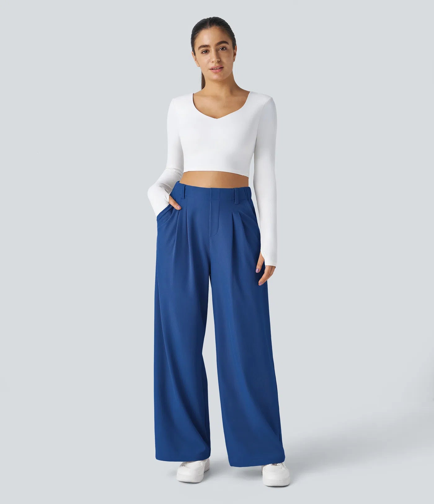 Embossed Wide-Leg Tailored Pants – High-Waist Fit