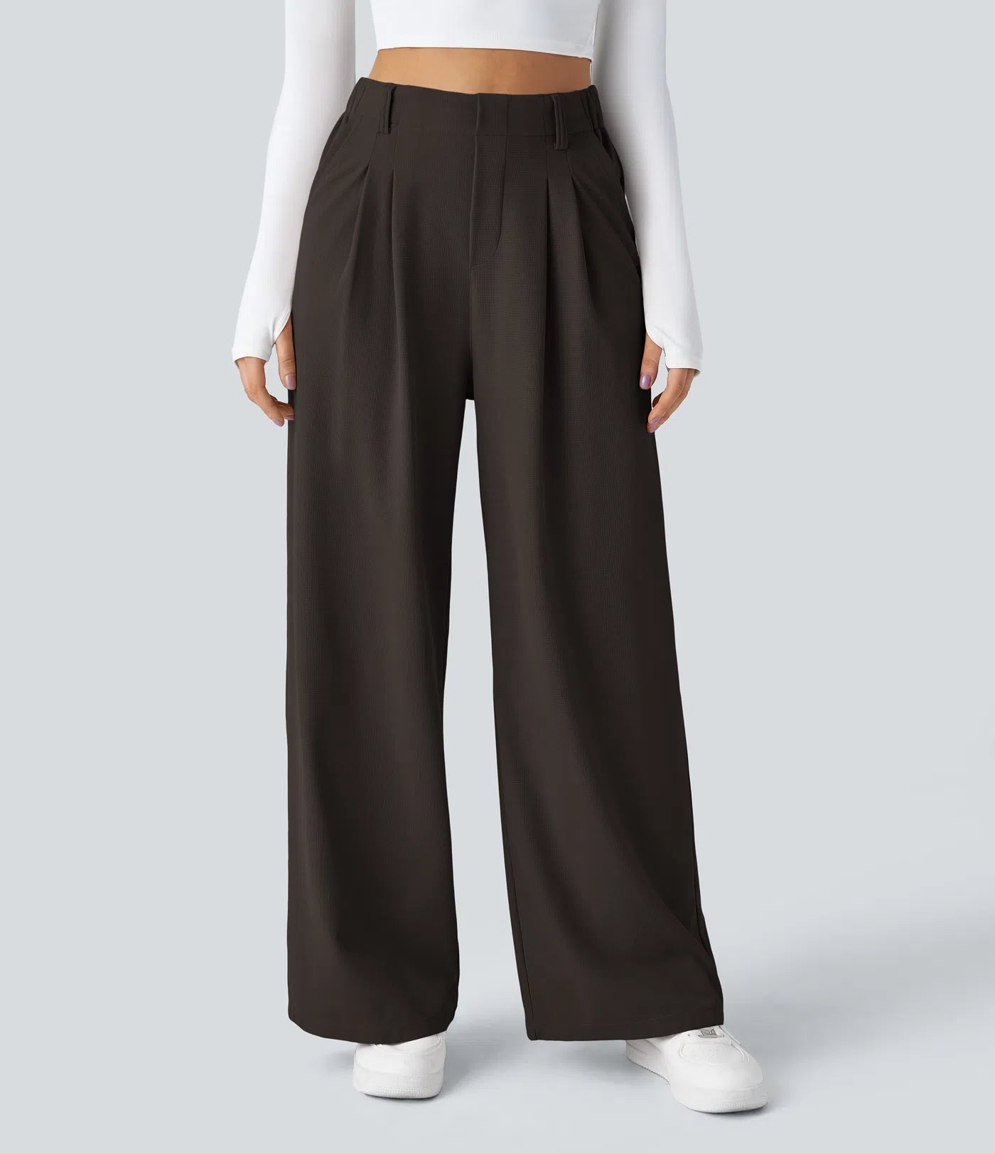 Embossed Wide-Leg Tailored Pants – High-Waist Fit