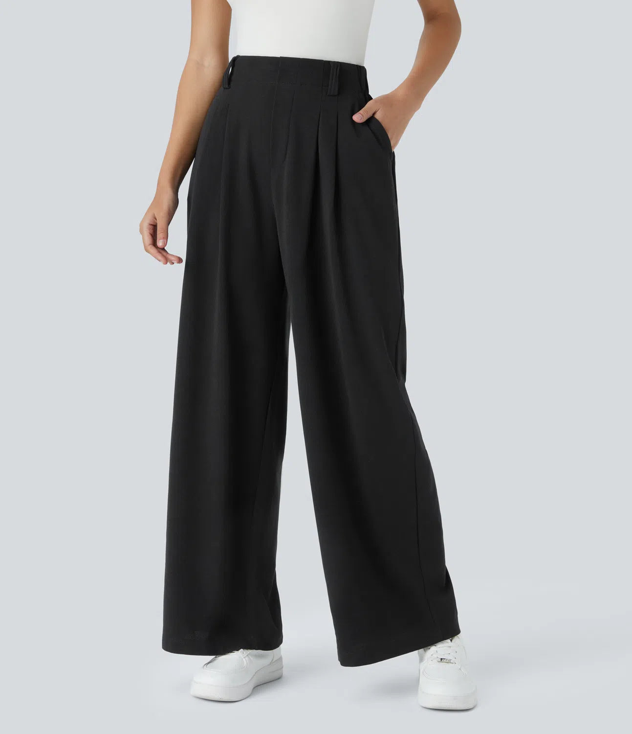 Embossed Wide-Leg Tailored Pants – High-Waist Fit