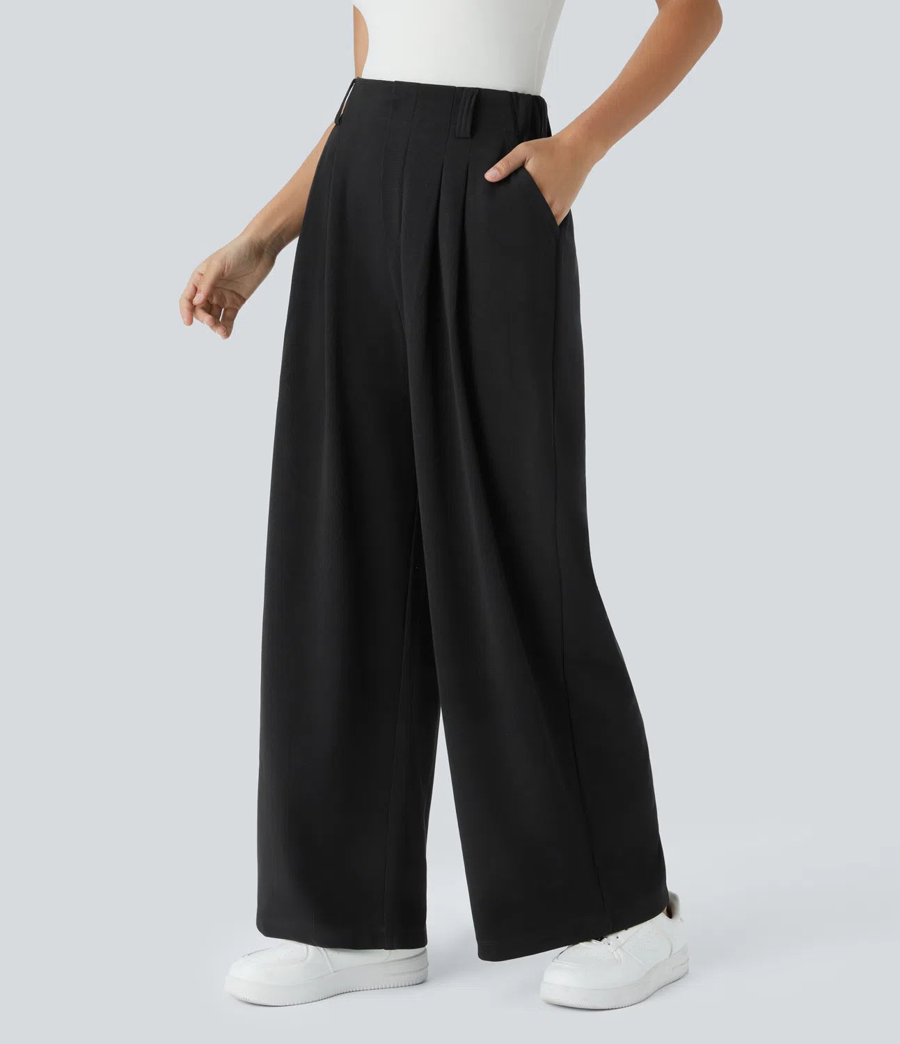 Embossed Wide-Leg Tailored Pants – High-Waist Fit