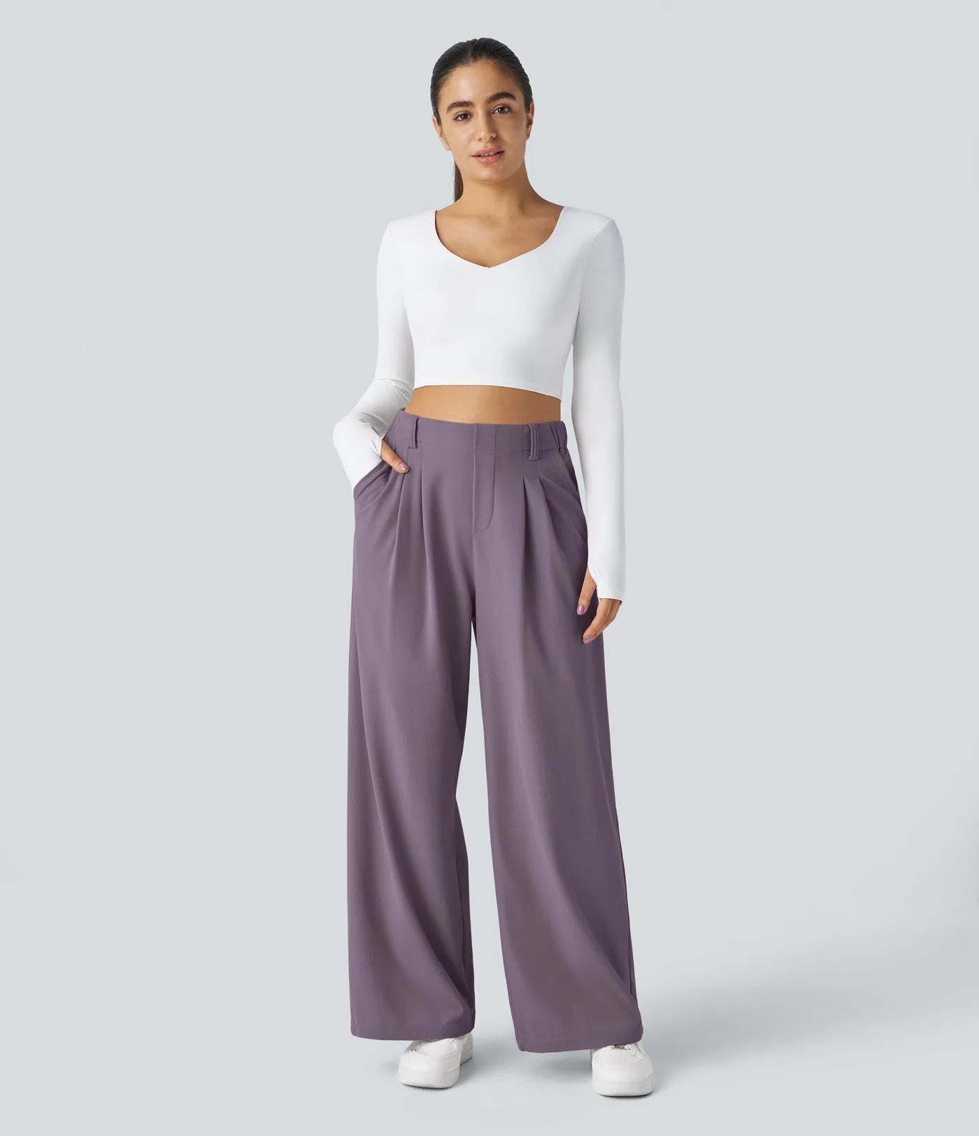 Embossed Wide-Leg Tailored Pants – High-Waist Fit