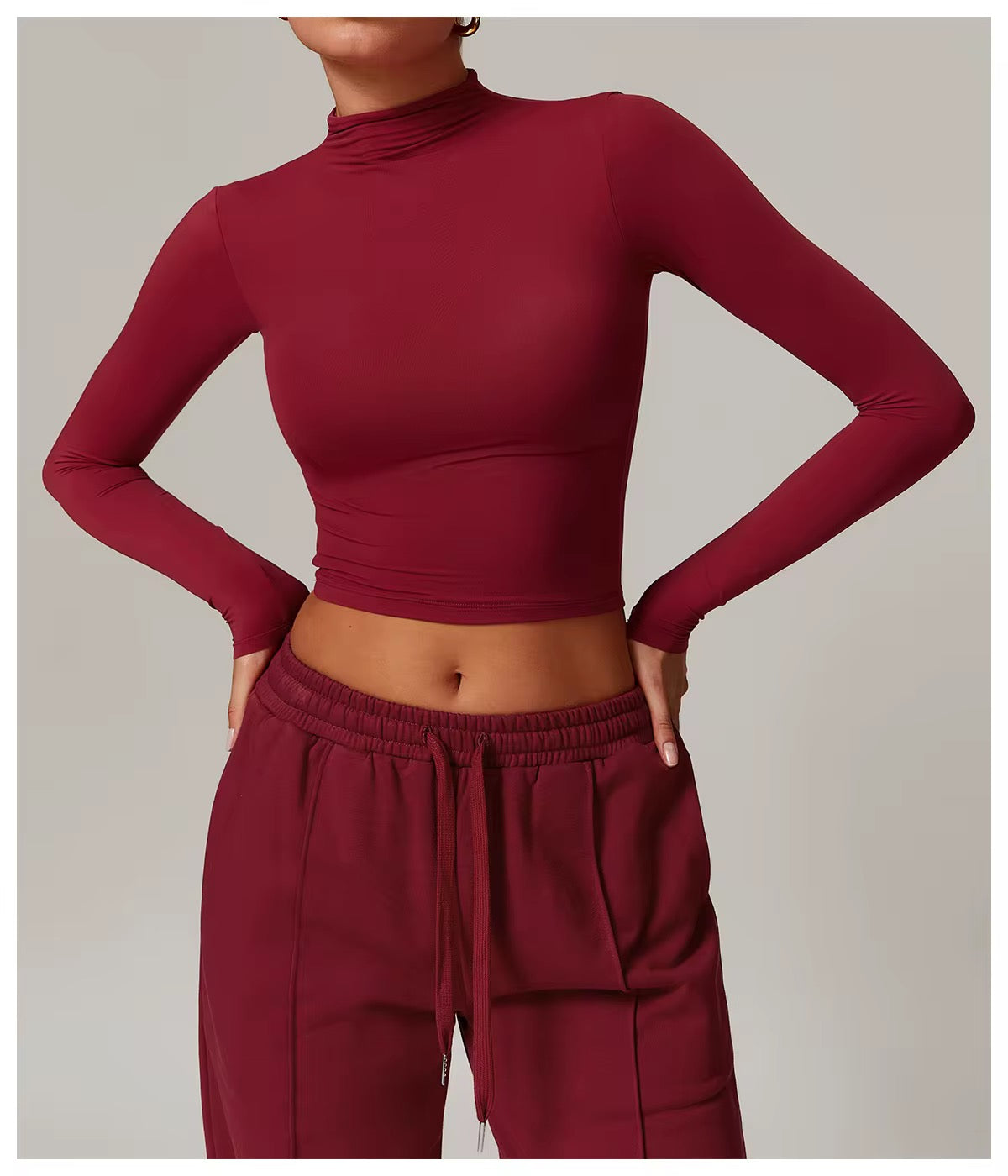 Matching Lounge Set – Long-Sleeve Crop & Wide-Leg Pants