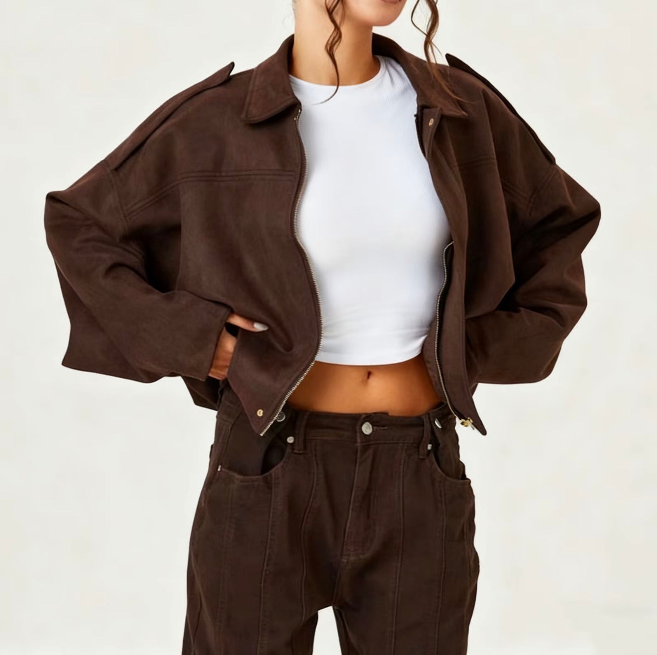 Vintage Oversized Suede Bomber Jacket - Relaxed Zip Fit