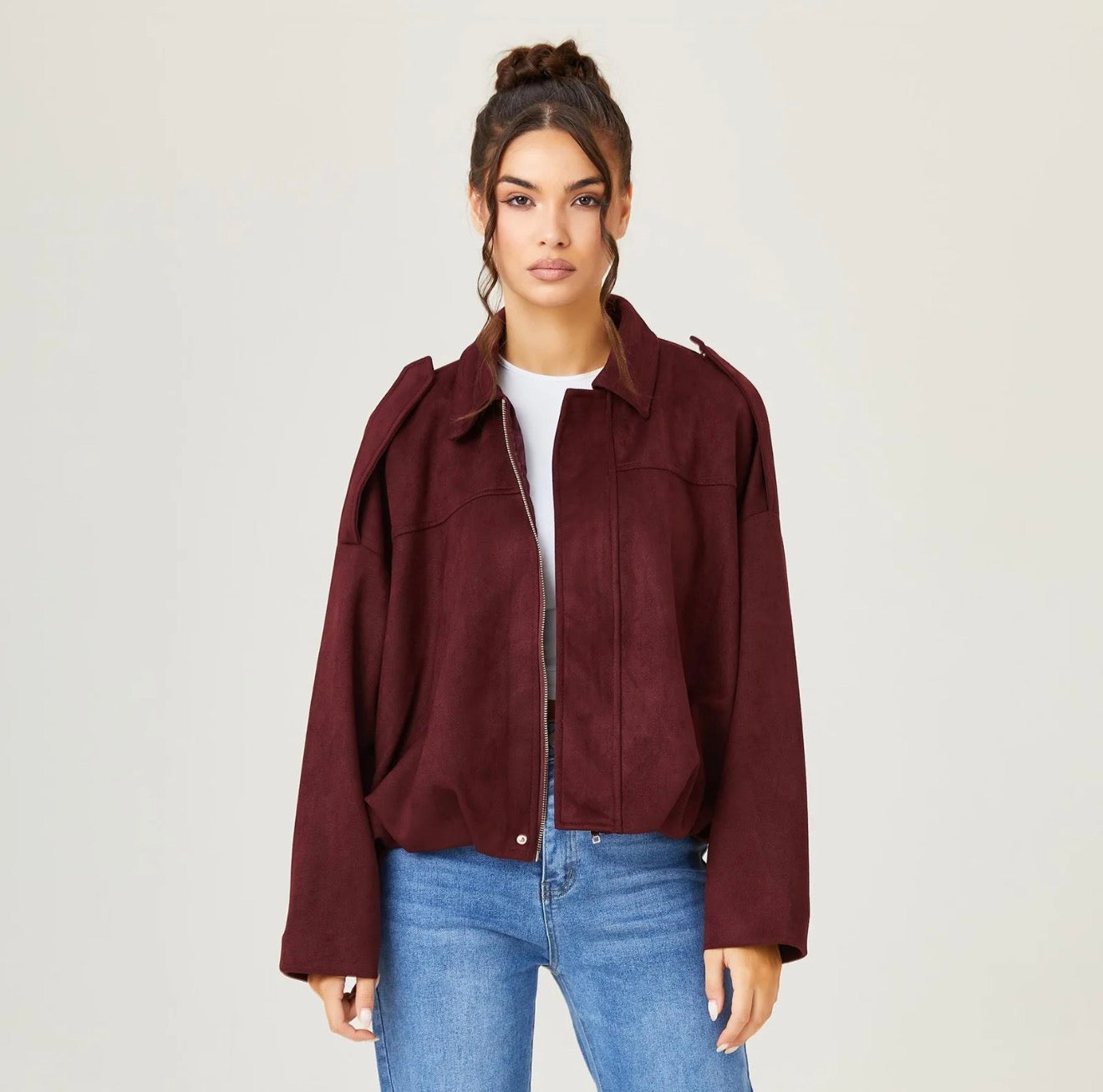 Vintage Oversized Suede Bomber Jacket - Relaxed Zip Fit