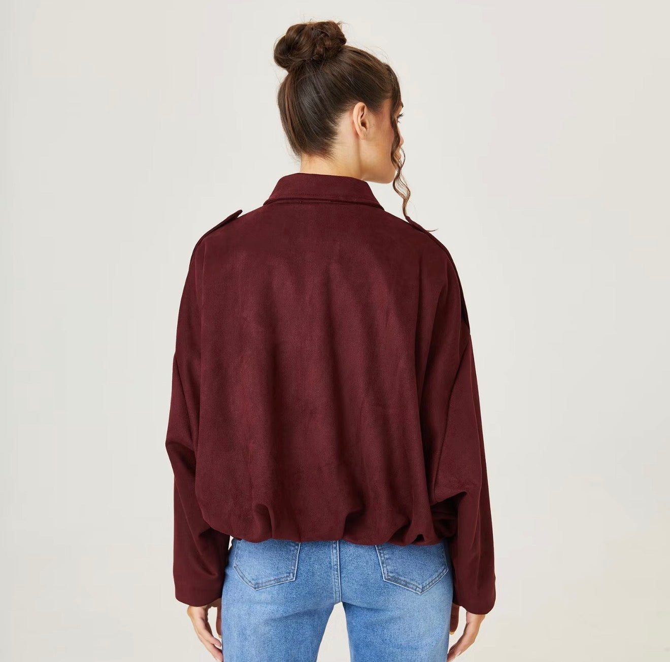 Vintage Oversized Suede Bomber Jacket - Relaxed Zip Fit