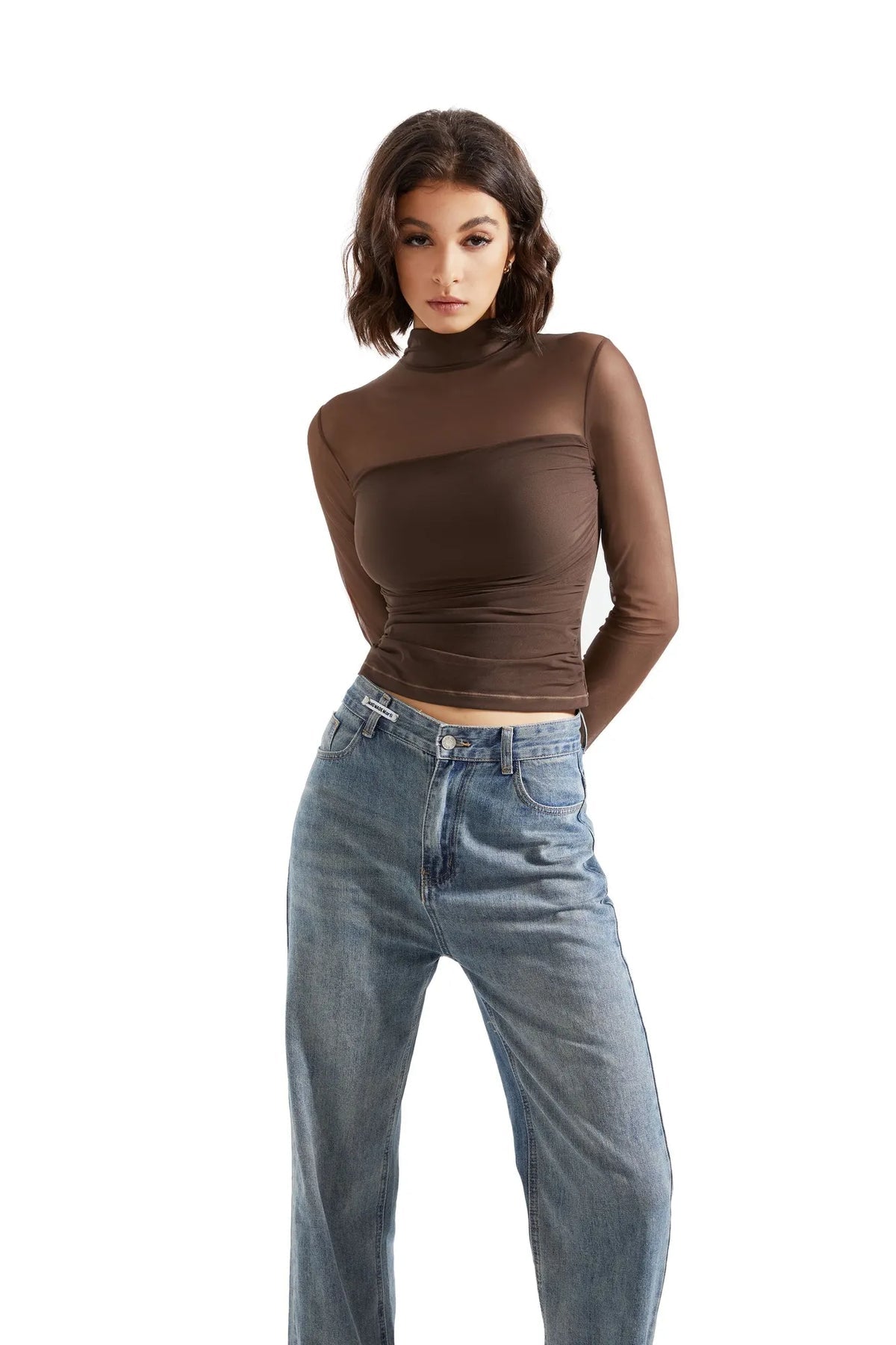 Contour Turtleneck Mesh Bodysuit – Sculpt Fit, Sheer Long Sleeves