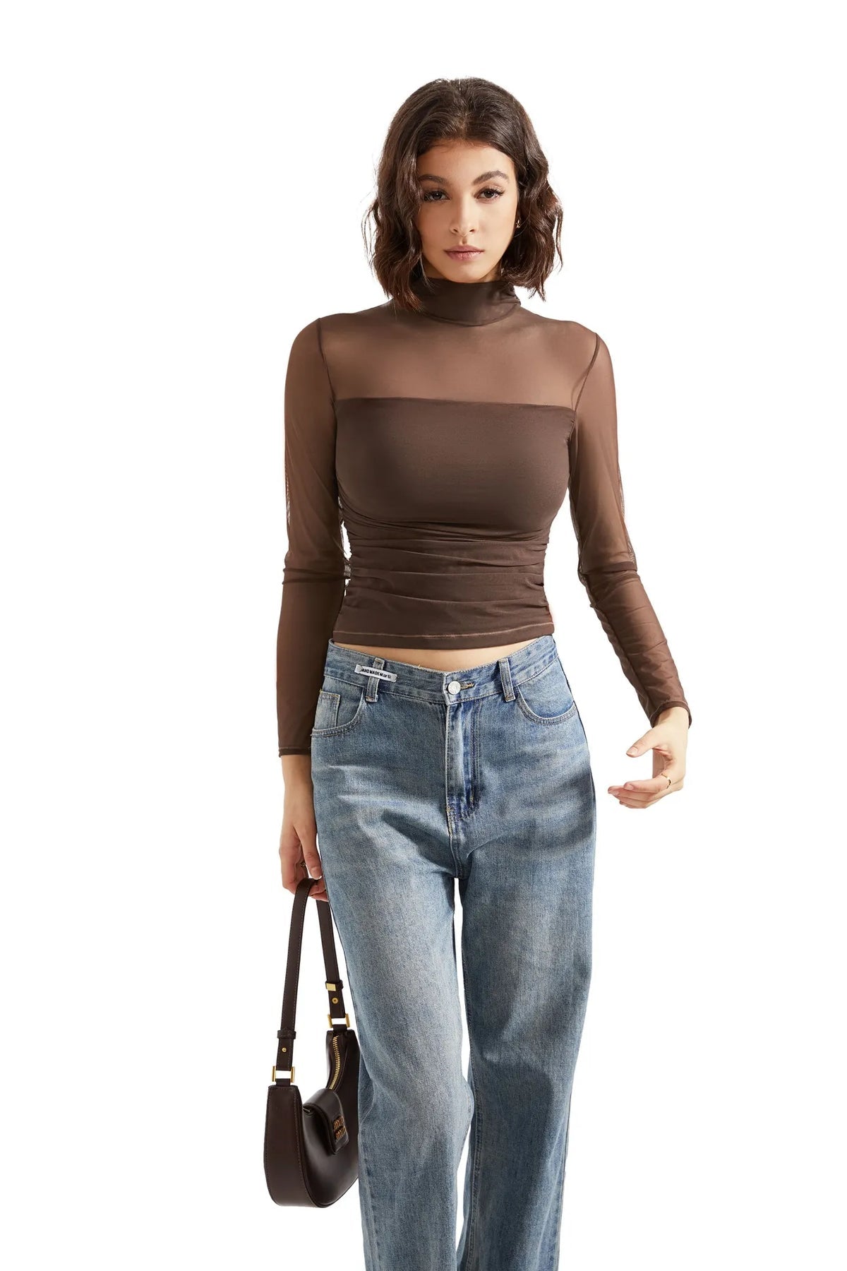 Contour Turtleneck Mesh Bodysuit – Sculpt Fit, Sheer Long Sleeves