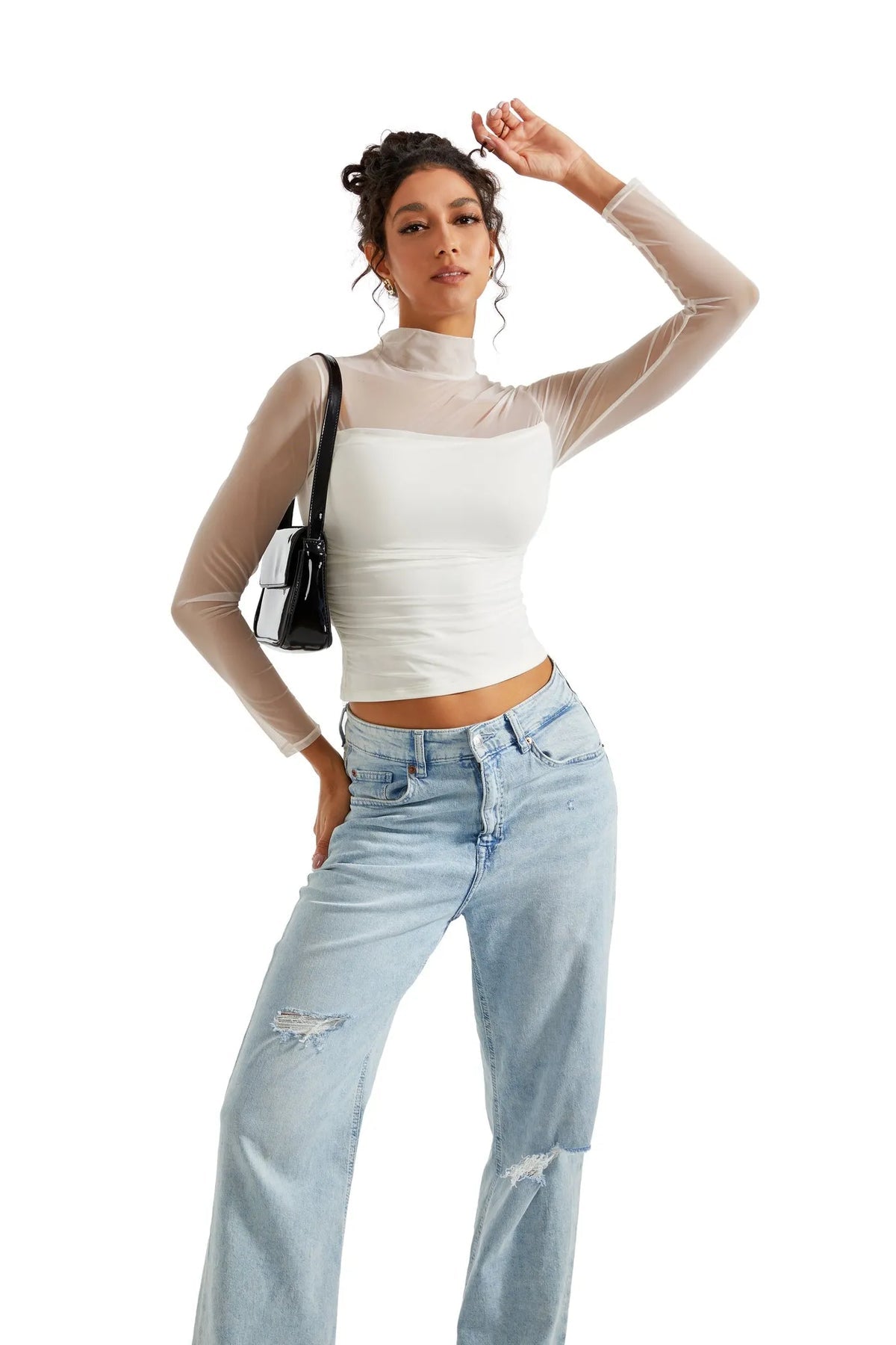 Contour Turtleneck Mesh Bodysuit – Sculpt Fit, Sheer Long Sleeves