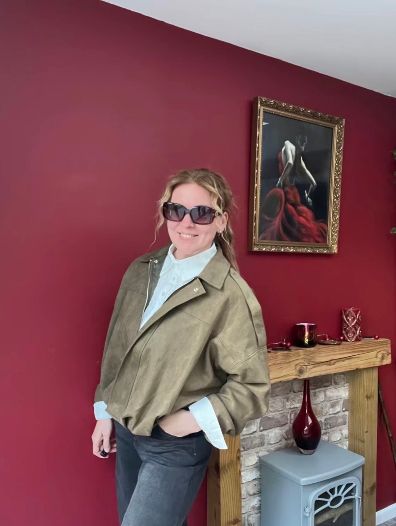 PHOTO Vintage Oversized Suede Bomber Jacket - Relaxed Zip Fit