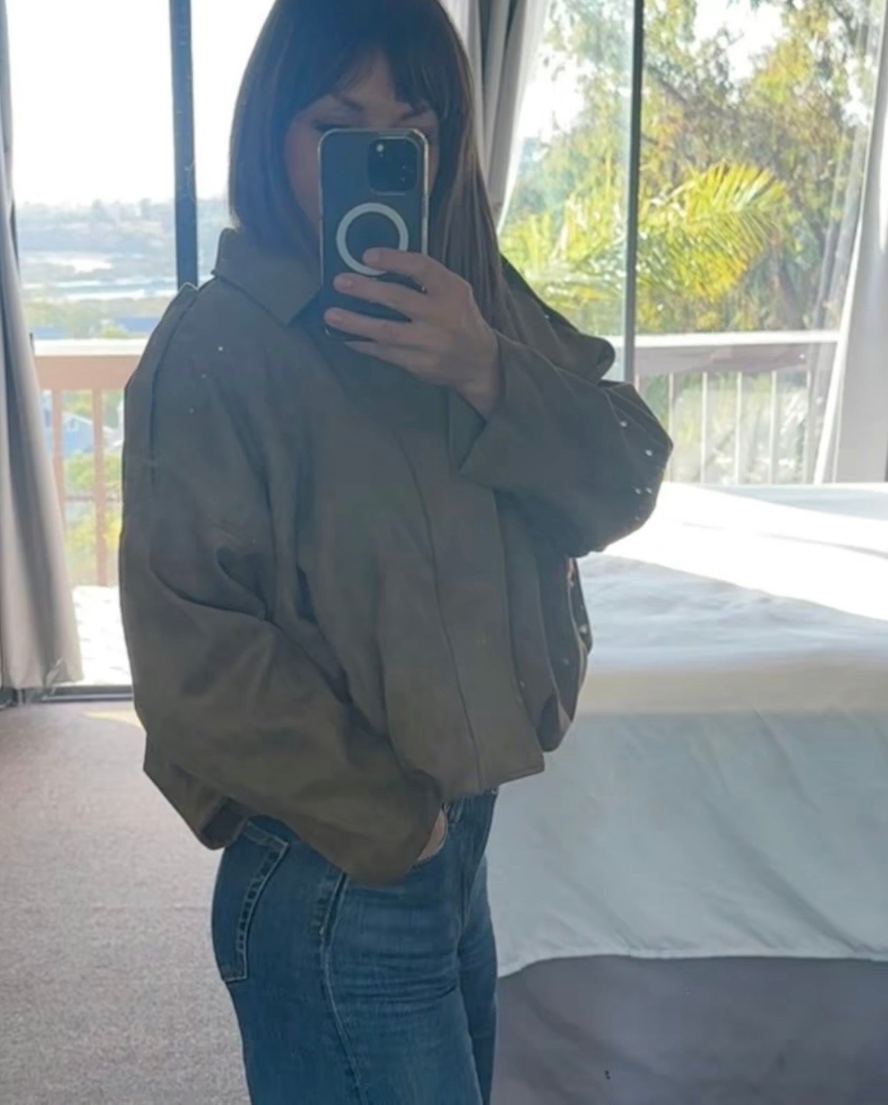 PHOTO Vintage Oversized Suede Bomber Jacket - Relaxed Zip Fit