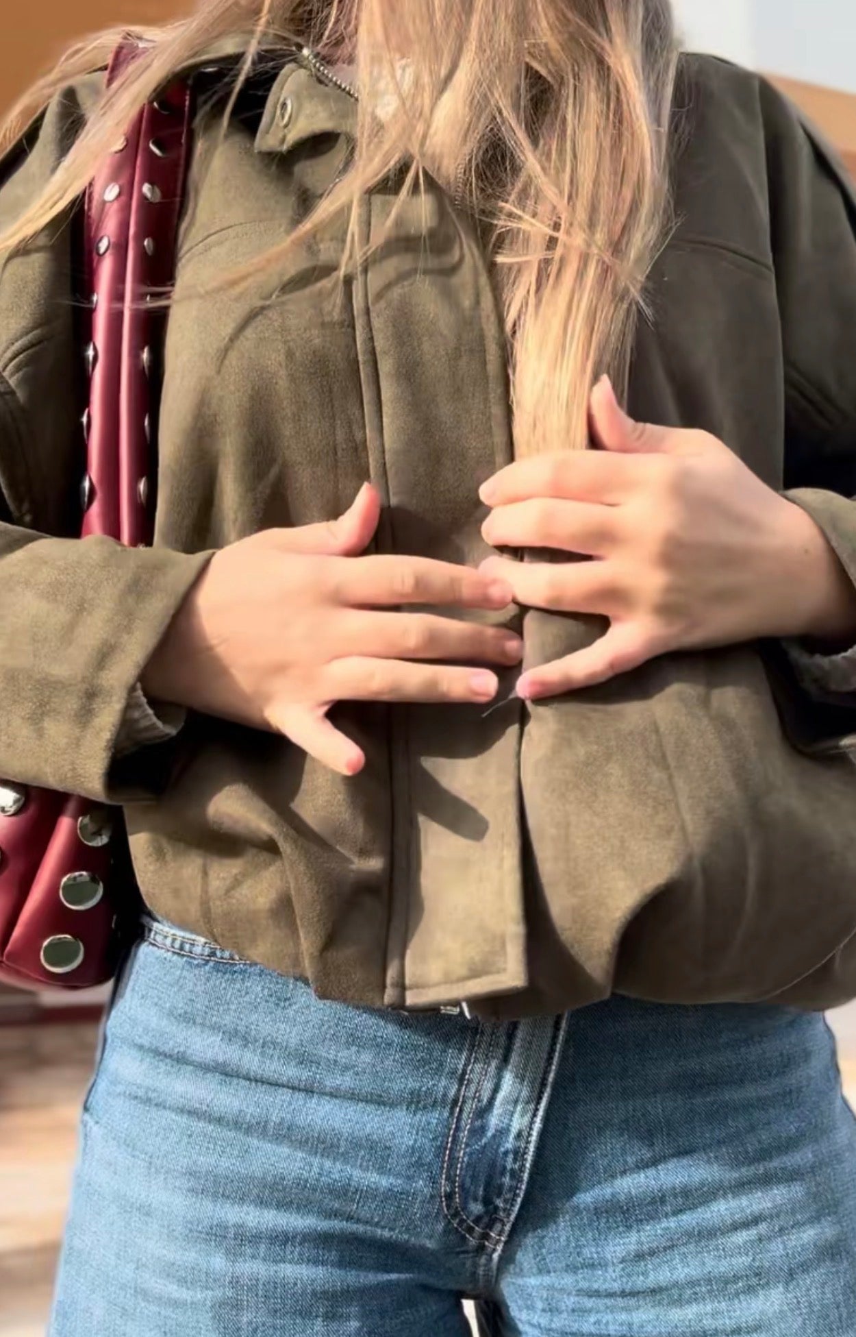 PHOTO Vintage Oversized Suede Bomber Jacket - Relaxed Zip Fit