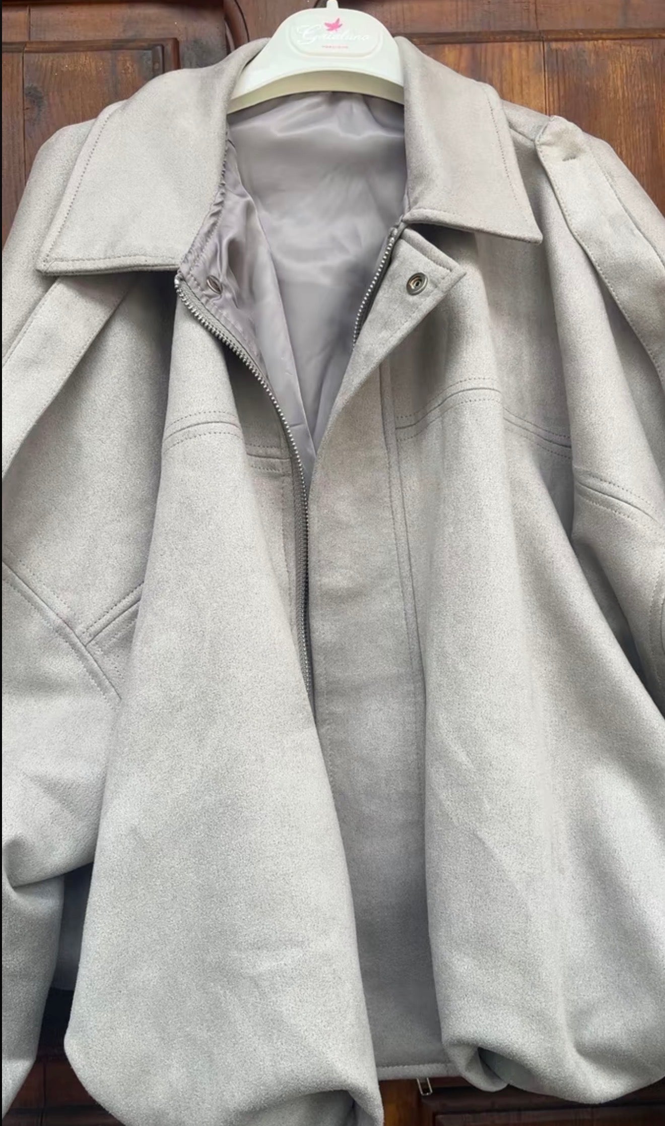 PHOTO Vintage Oversized Suede Bomber Jacket - Relaxed Zip Fit