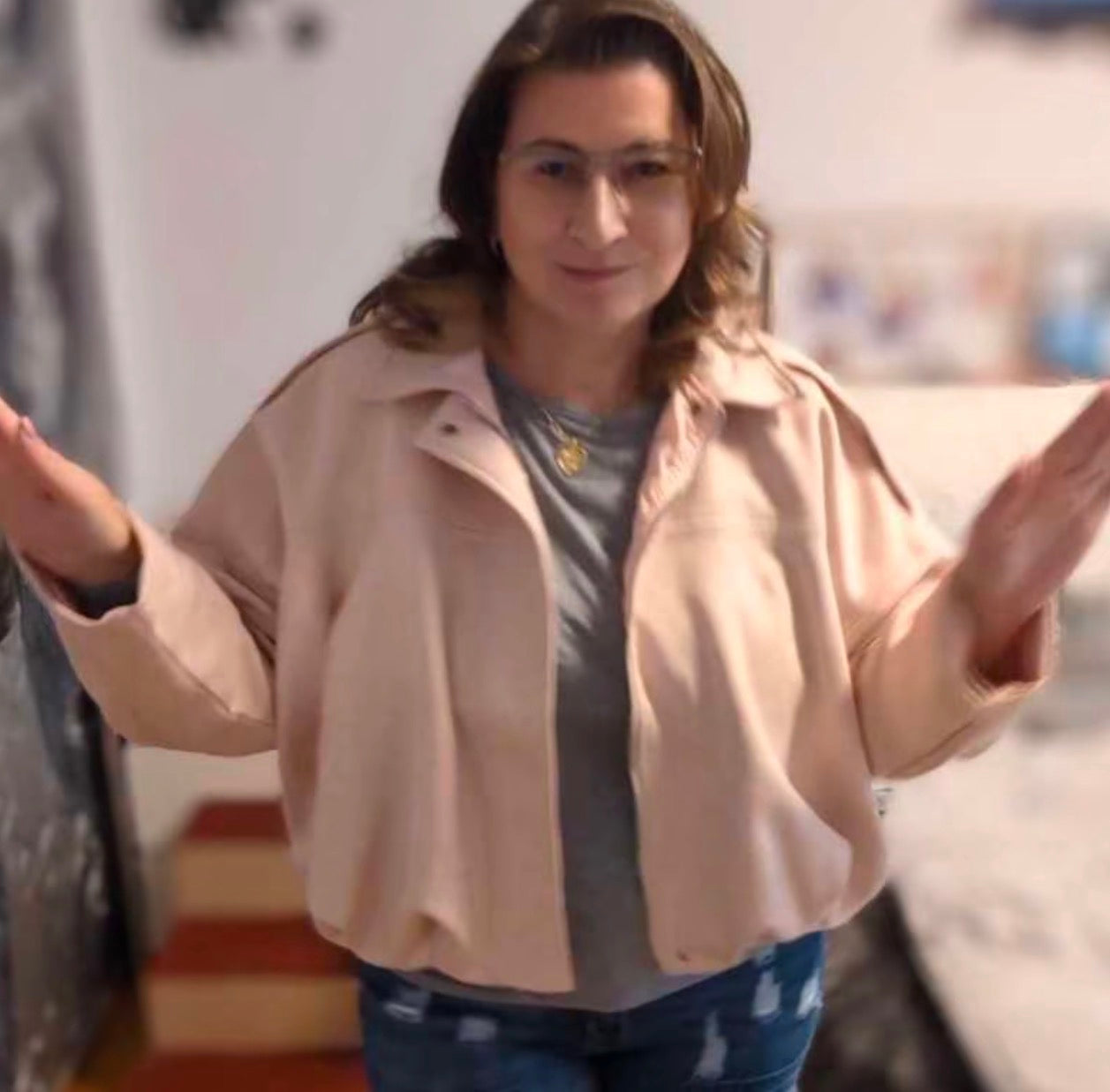 PHOTO Vintage Oversized Suede Bomber Jacket - Relaxed Zip Fit