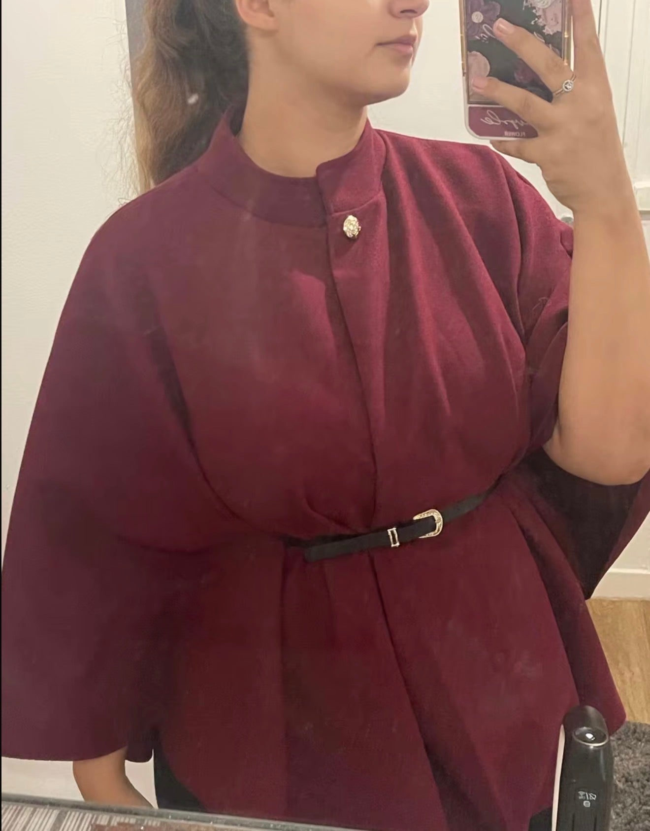 PHOTO Belted High-Neck Cape – One Size Oversized Fit