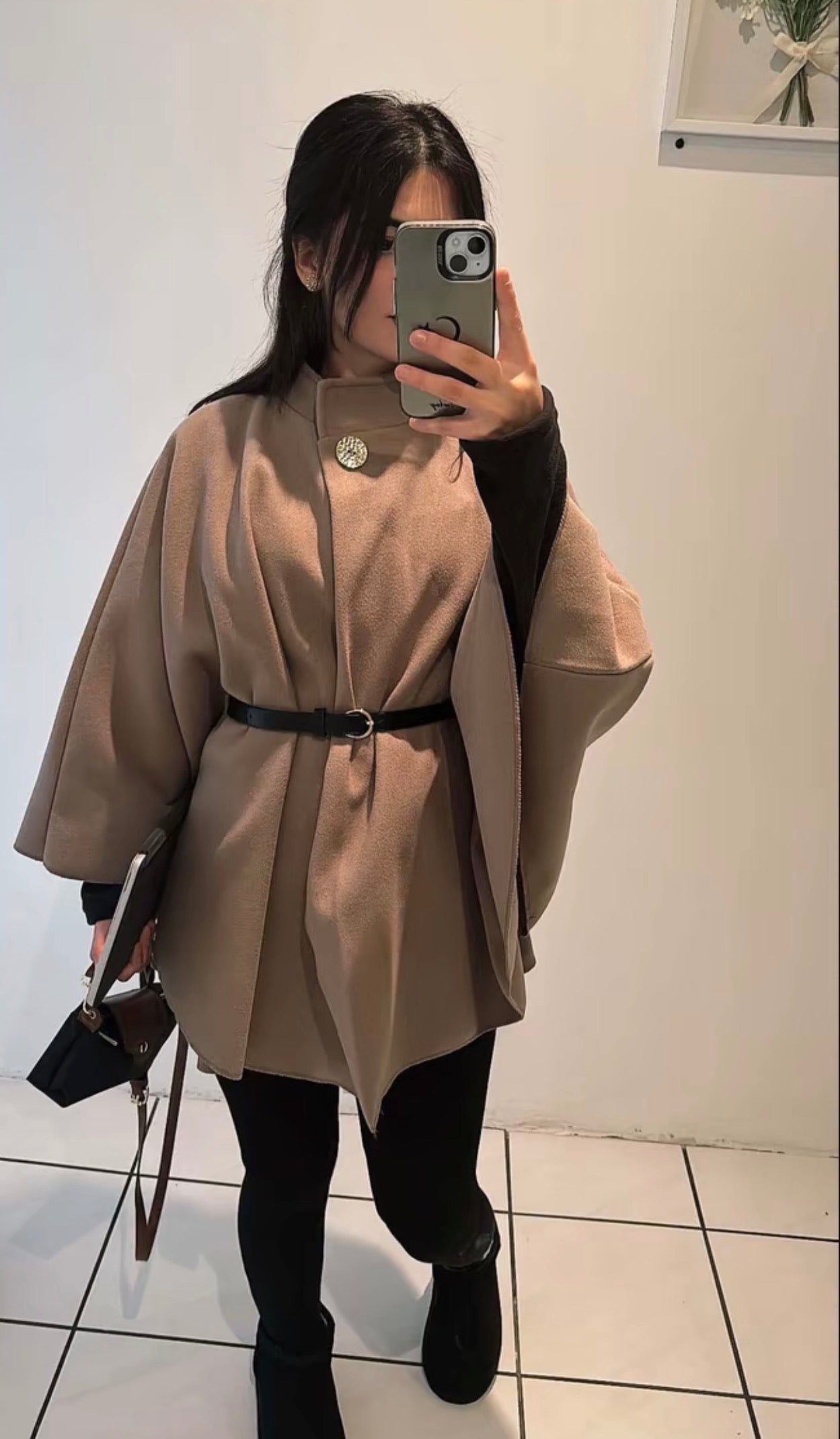PHOTO Belted High-Neck Cape – One Size Oversized Fit