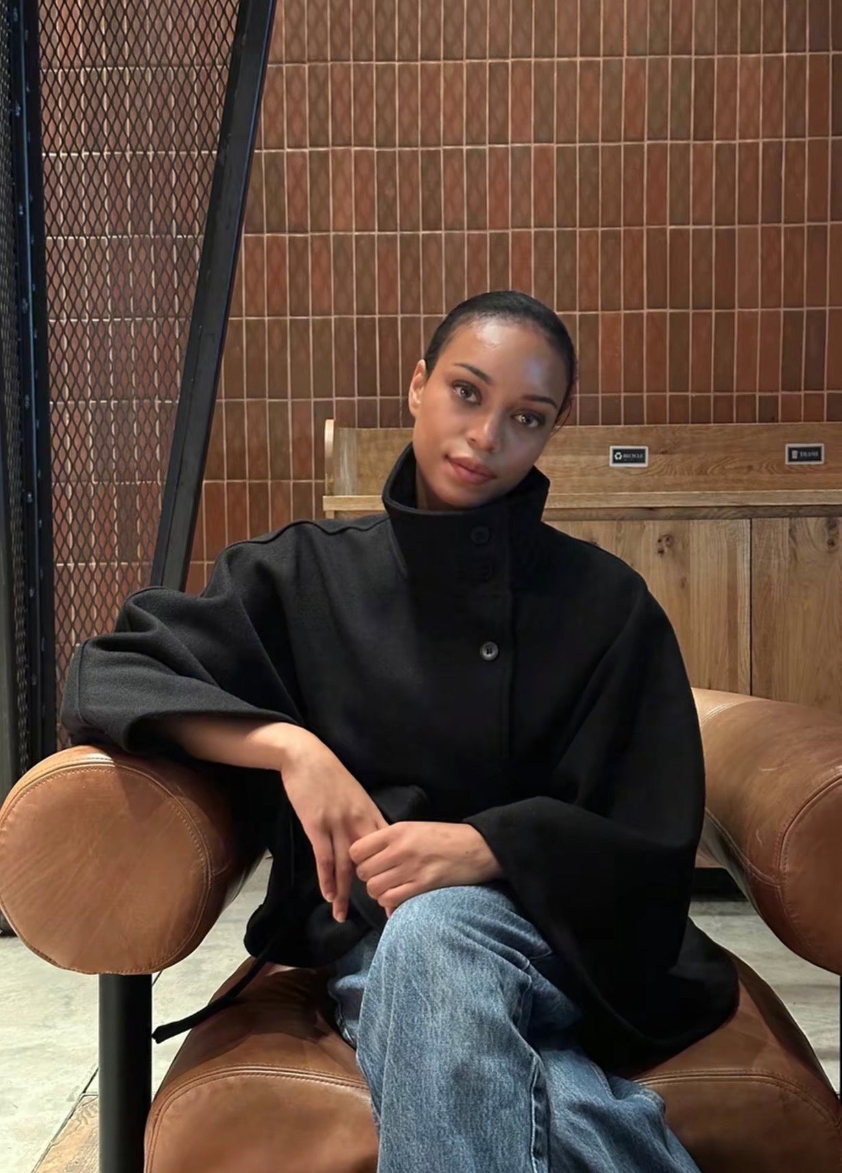 PHOTO Belted High-Neck Cape – One Size Oversized Fit