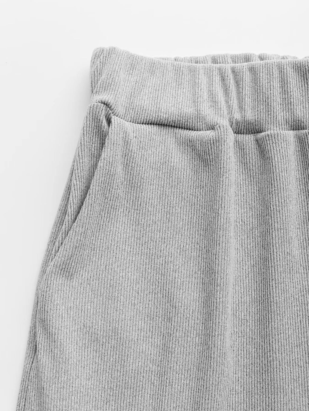 Two-piece Set Women's Solid Button Front Ribbed Crop Top & Elastic Waist Pants, Casual Long Sleeve Round Neck Top & Trousers 2 Piece Set for Spring & Fall, Women's Clothes for Daily Wear