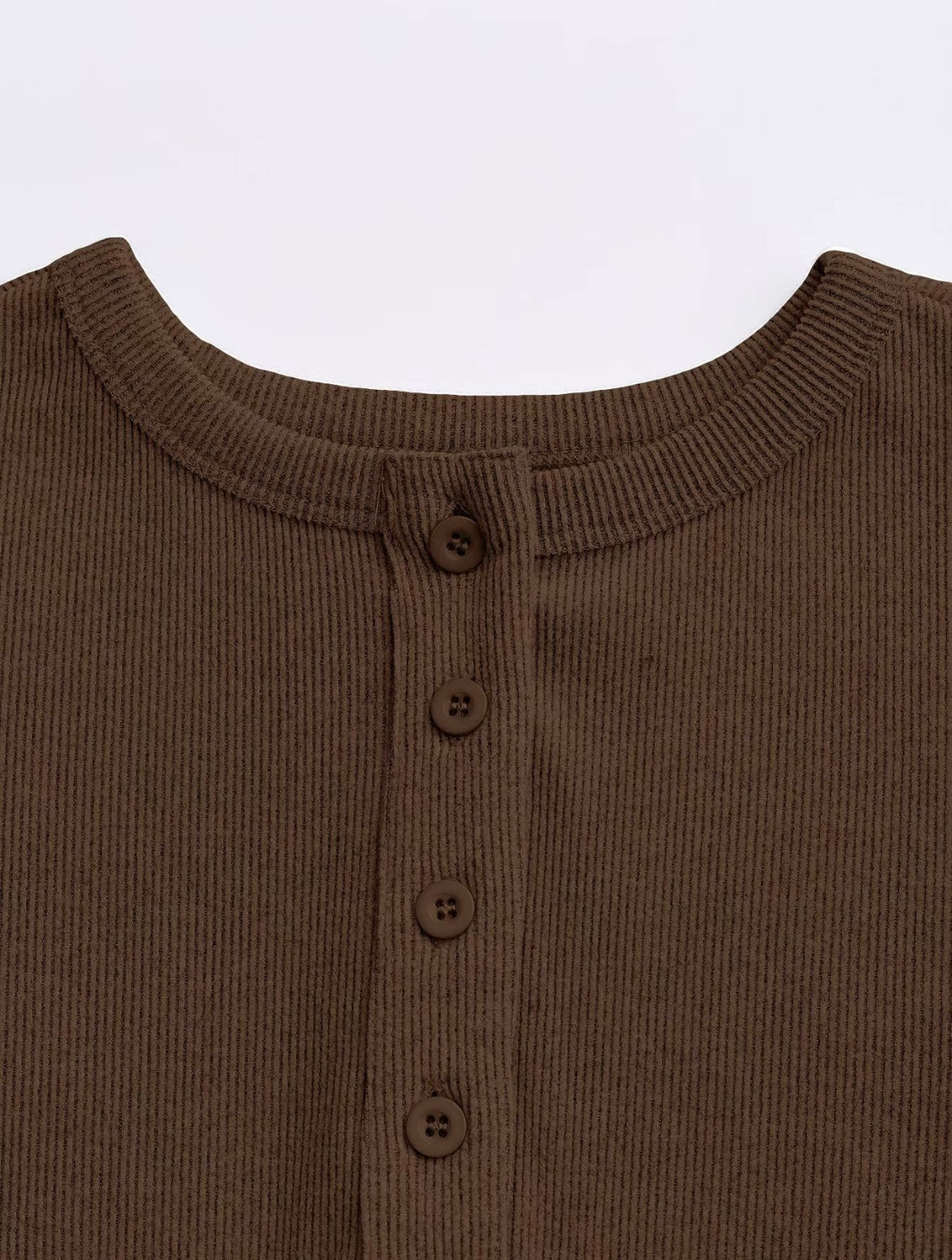 Two-piece Set Women's Solid Button Front Ribbed Crop Top & Elastic Waist Pants, Casual Long Sleeve Round Neck Top & Trousers 2 Piece Set for Spring & Fall, Women's Clothes for Daily Wear