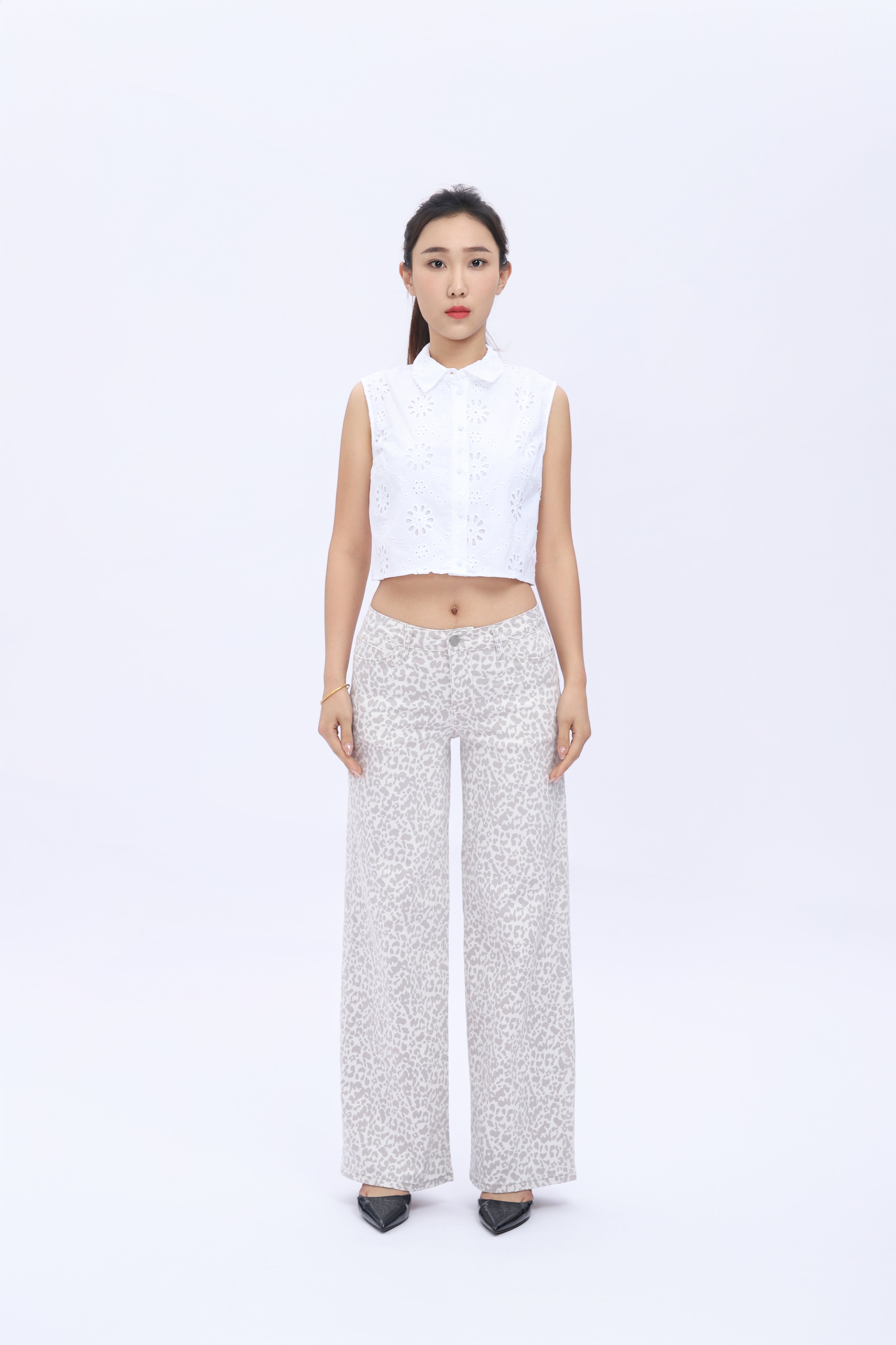 Mid-Low Rise Baggy Wide-Leg Jeans – Stretch Denim