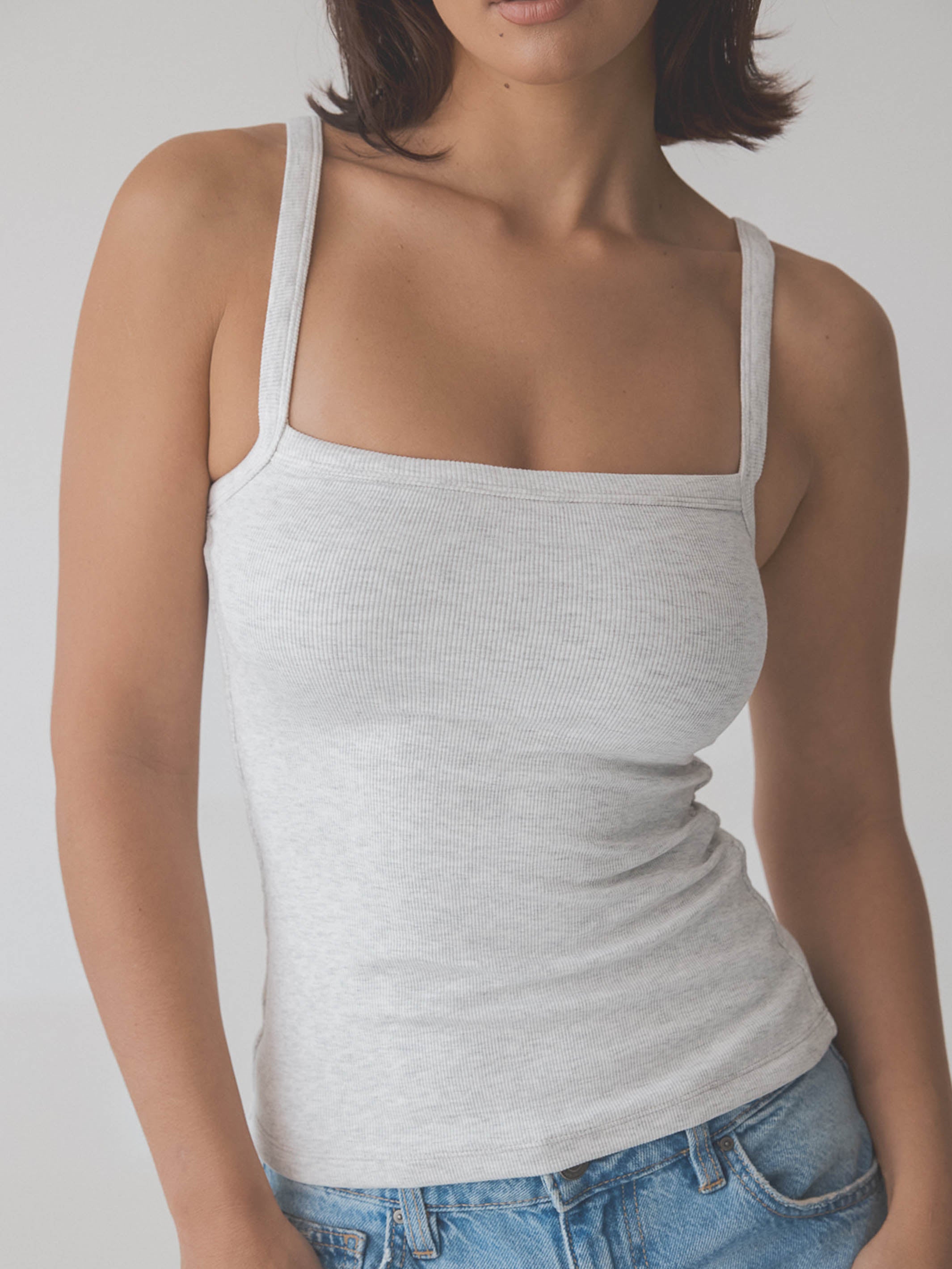 Ribbed Square Neck Brami – Full-Length Fit