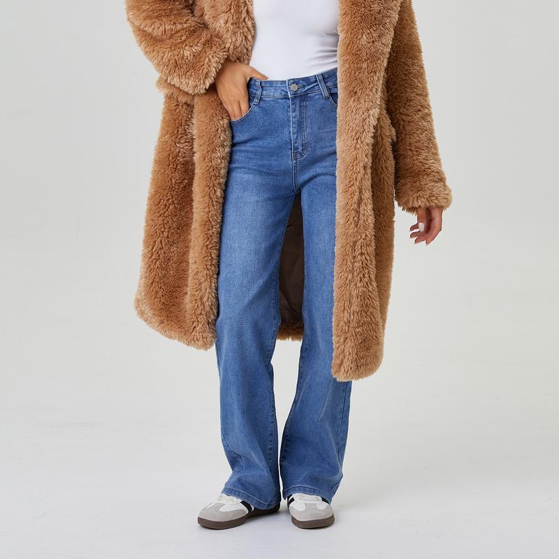 Mid-Rise Stretch Wide-Leg Jeans – Multi-Pocket Design