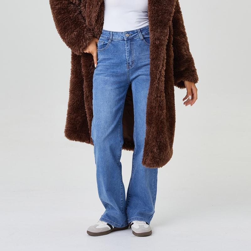 Mid-Rise Stretch Wide-Leg Jeans – Multi-Pocket Design