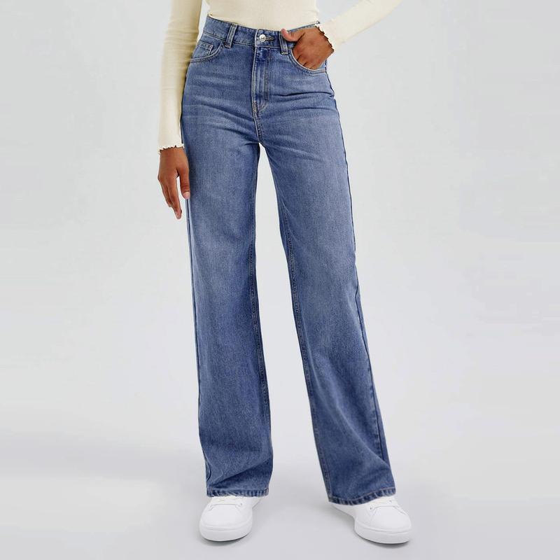 Mid-Rise Stretch Wide-Leg Jeans – Multi-Pocket Design