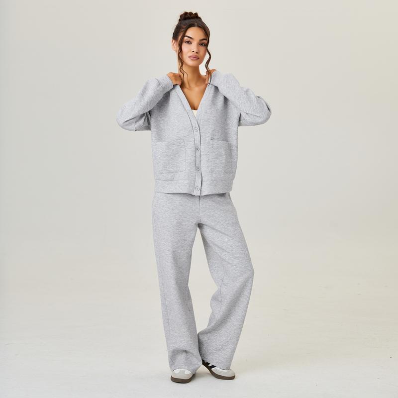 Slouchy V-Neck Cardigan & Drawstring Wide-Leg – Soft Lounge Co-ord