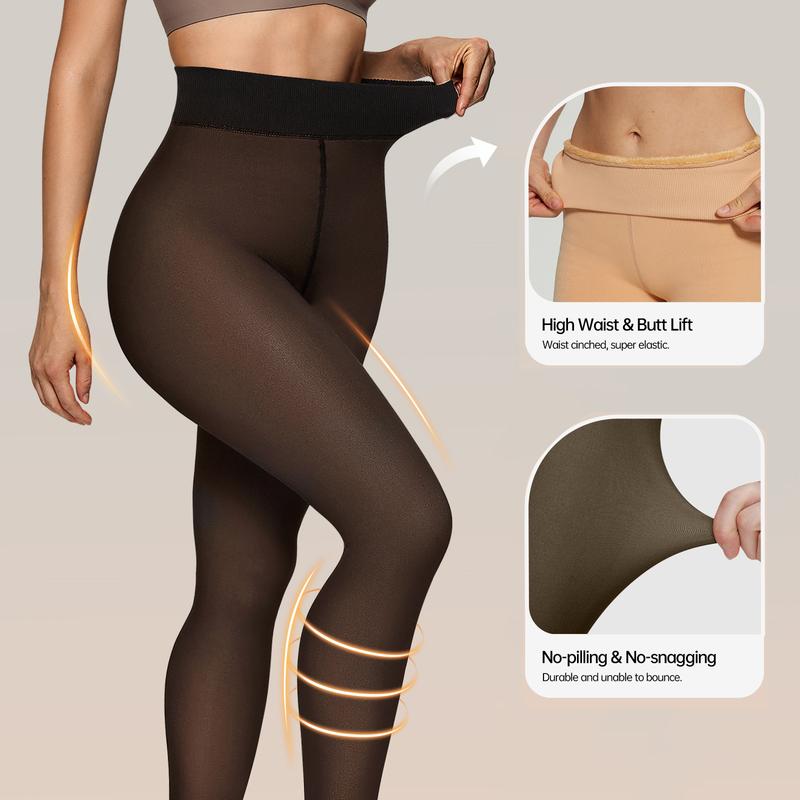 Thermal Sheer-Look Fleece Leggings – High-Waist, Footed Opaque Tights
