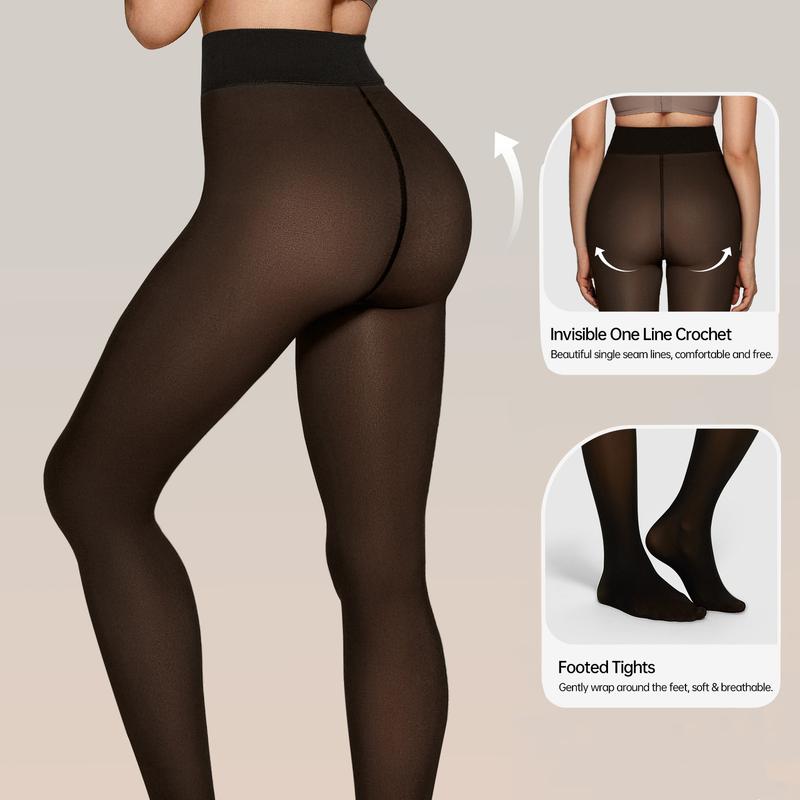 Thermal Sheer-Look Fleece Leggings – High-Waist, Footed Opaque Tights