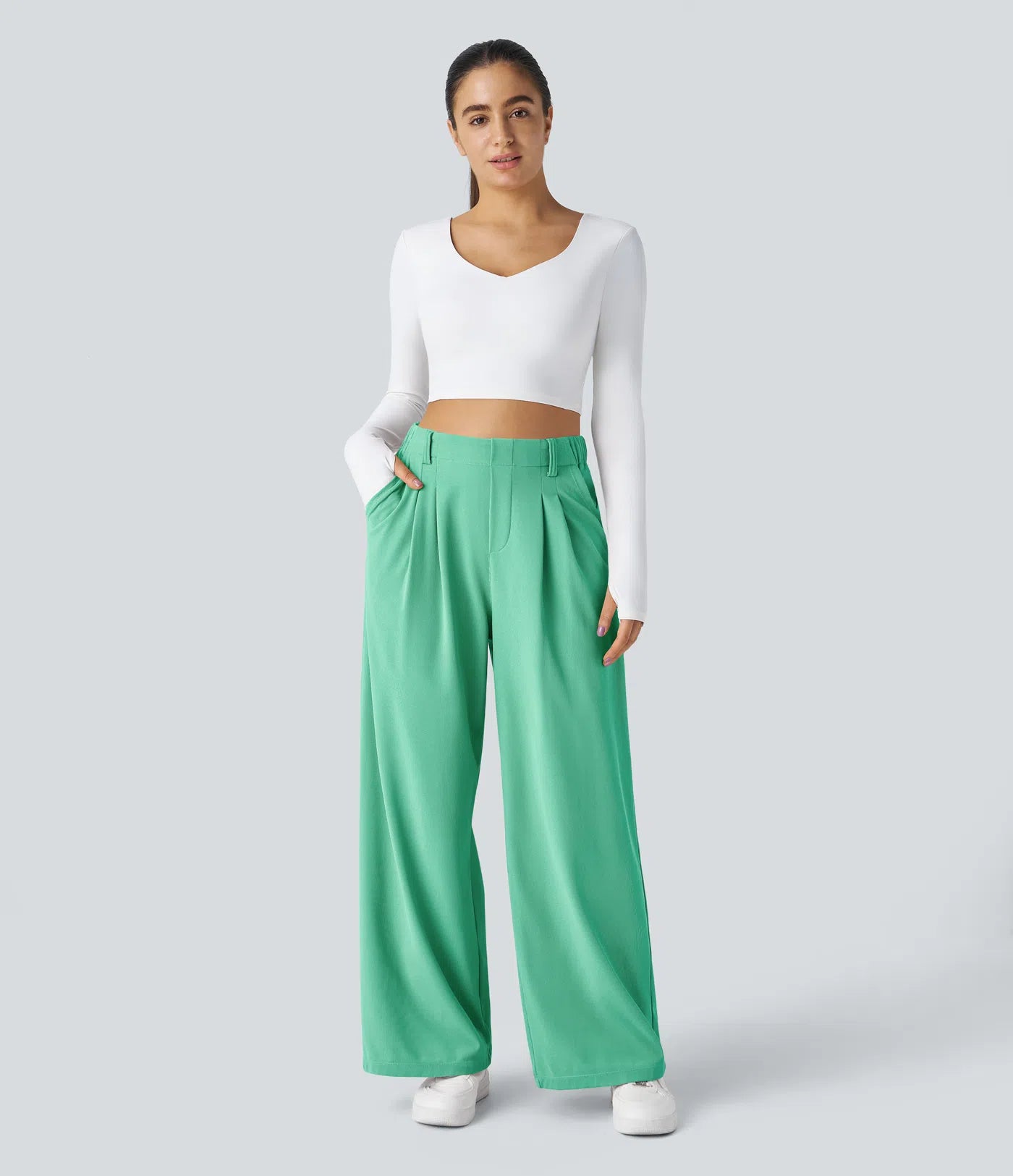 Embossed Wide-Leg Tailored Pants – High-Waist Fit
