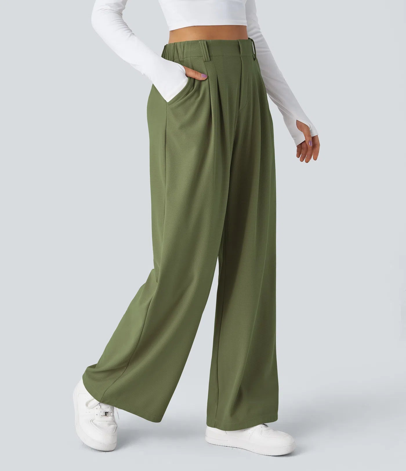 Embossed Wide-Leg Tailored Pants – High-Waist Fit
