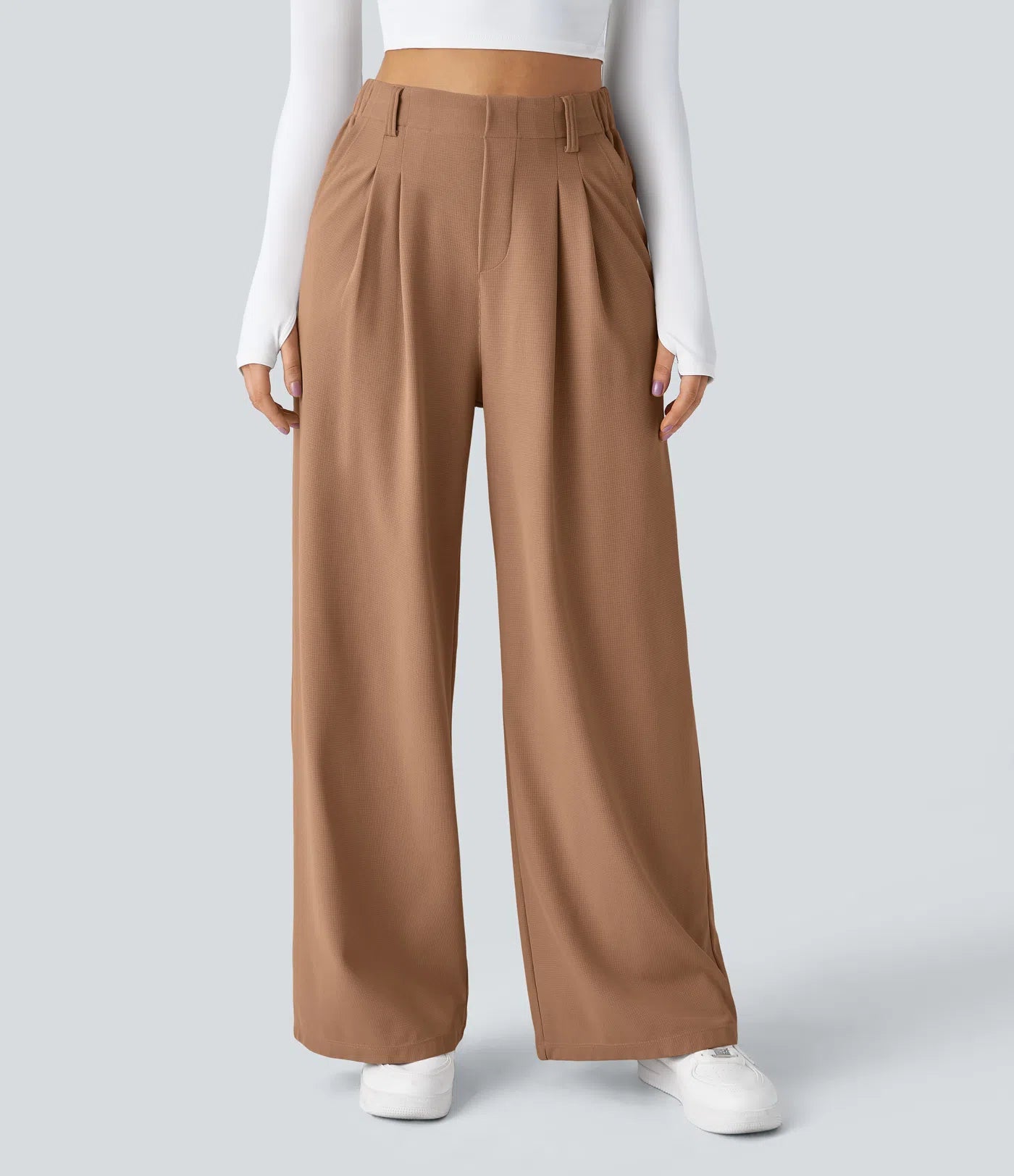 Embossed Wide-Leg Tailored Pants – High-Waist Fit