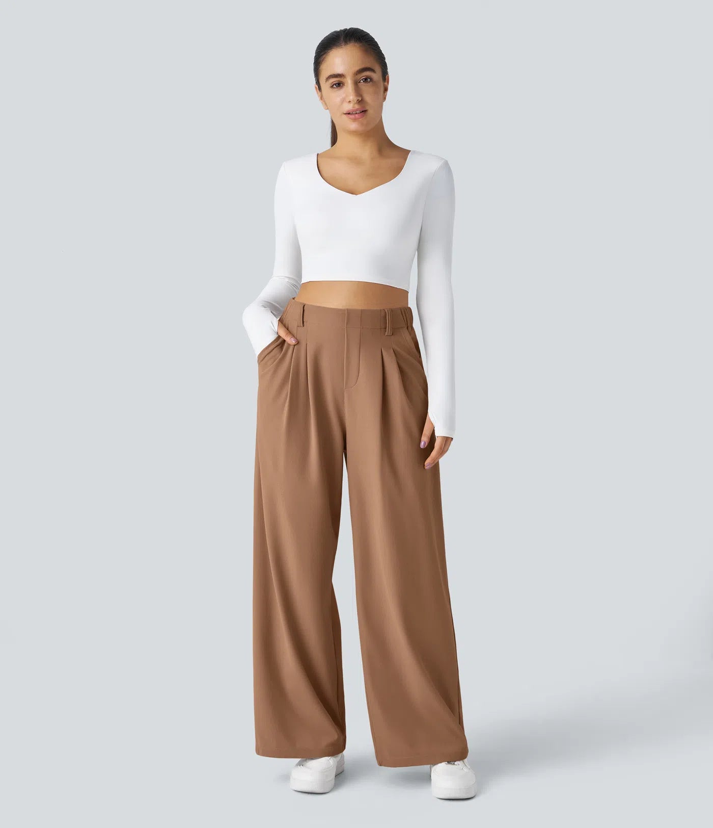 Embossed Wide-Leg Tailored Pants – High-Waist Fit