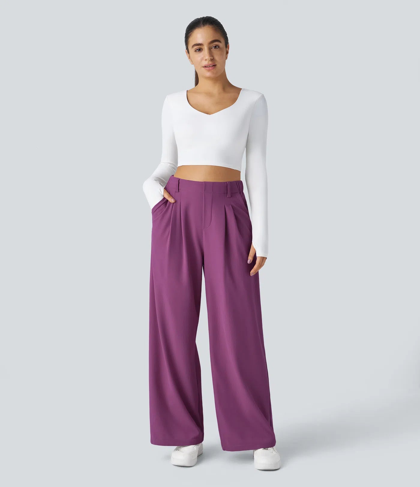 Embossed Wide-Leg Tailored Pants – High-Waist Fit