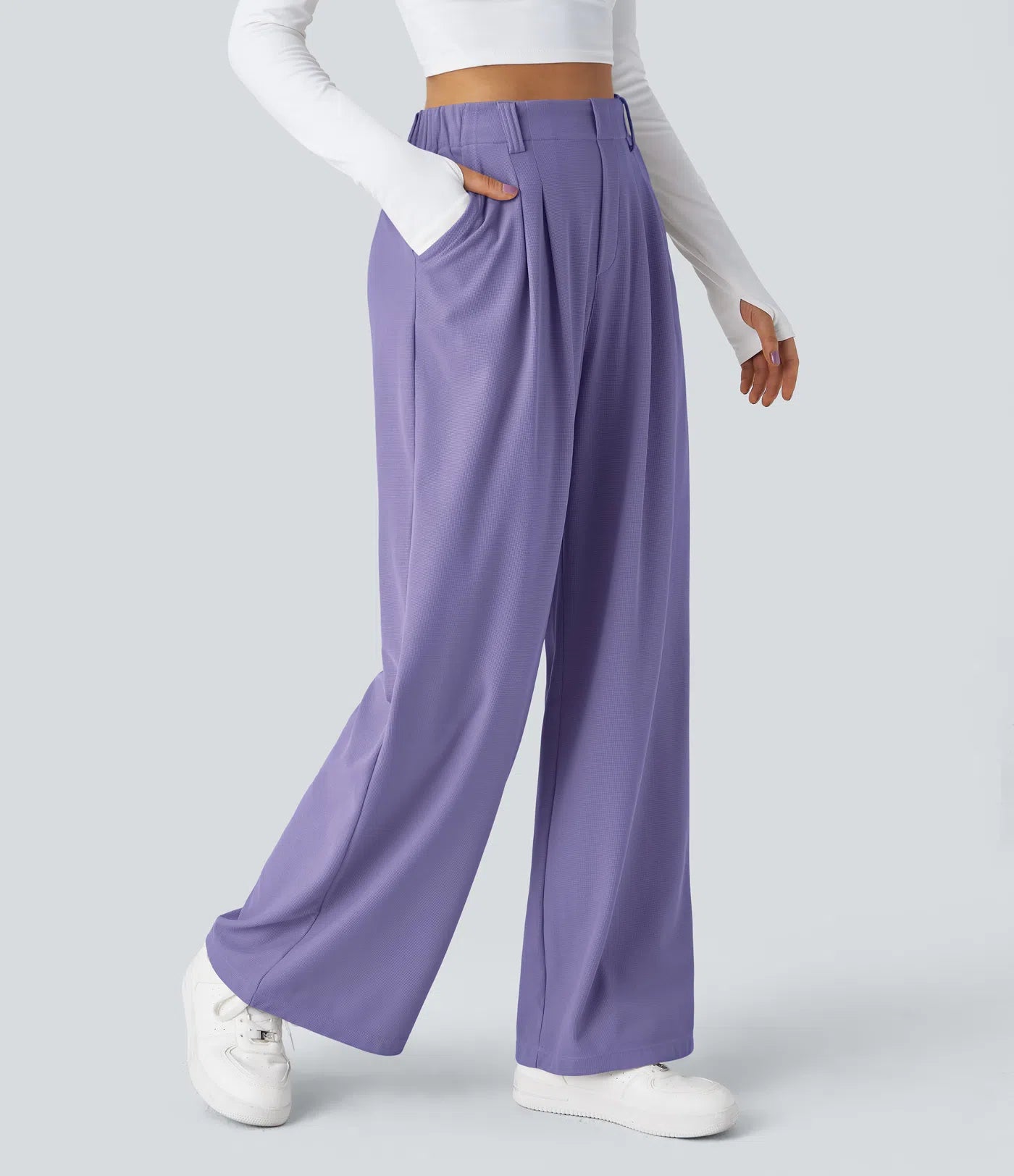 Embossed Wide-Leg Tailored Pants – High-Waist Fit