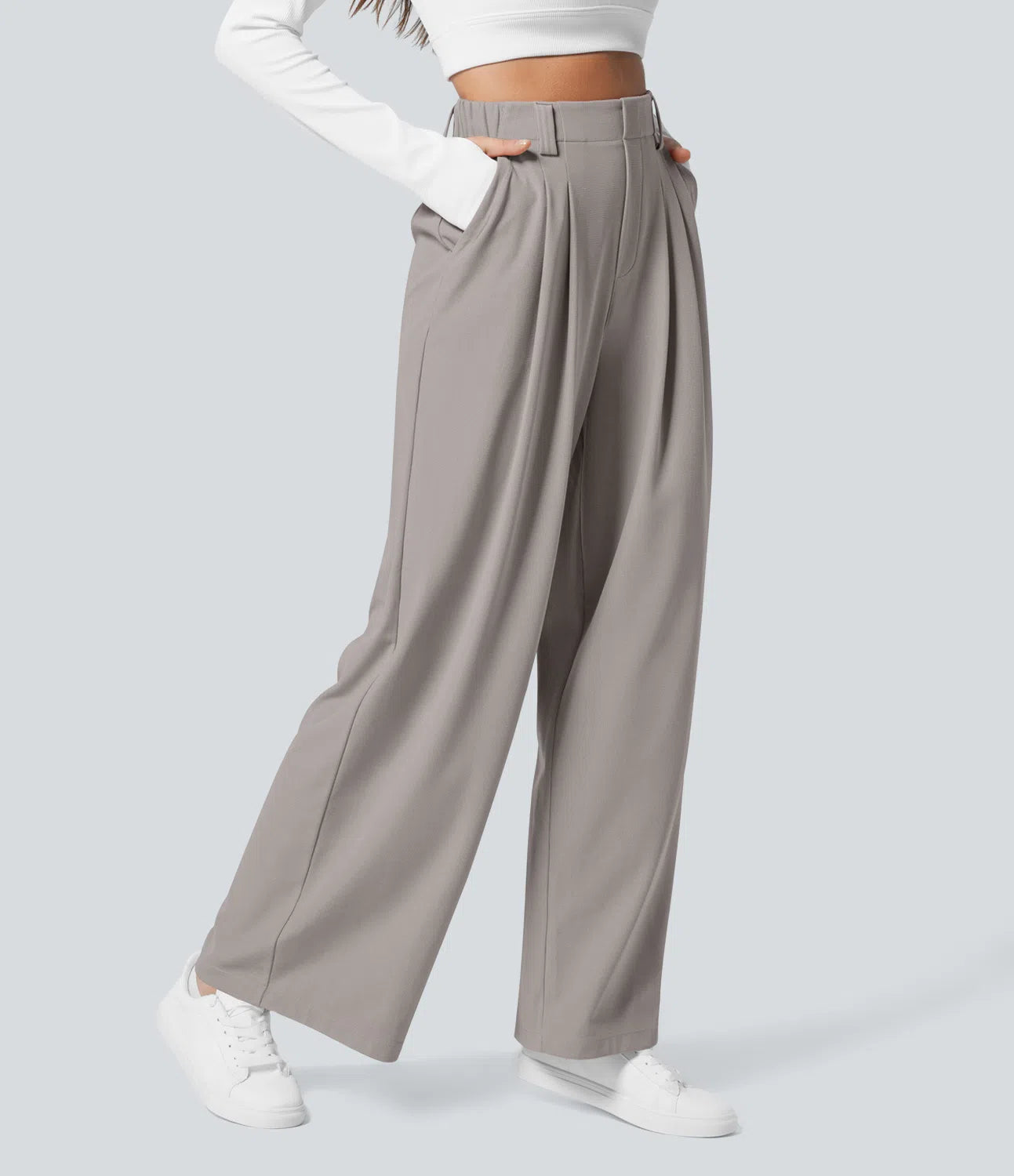 Embossed Wide-Leg Tailored Pants – High-Waist Fit