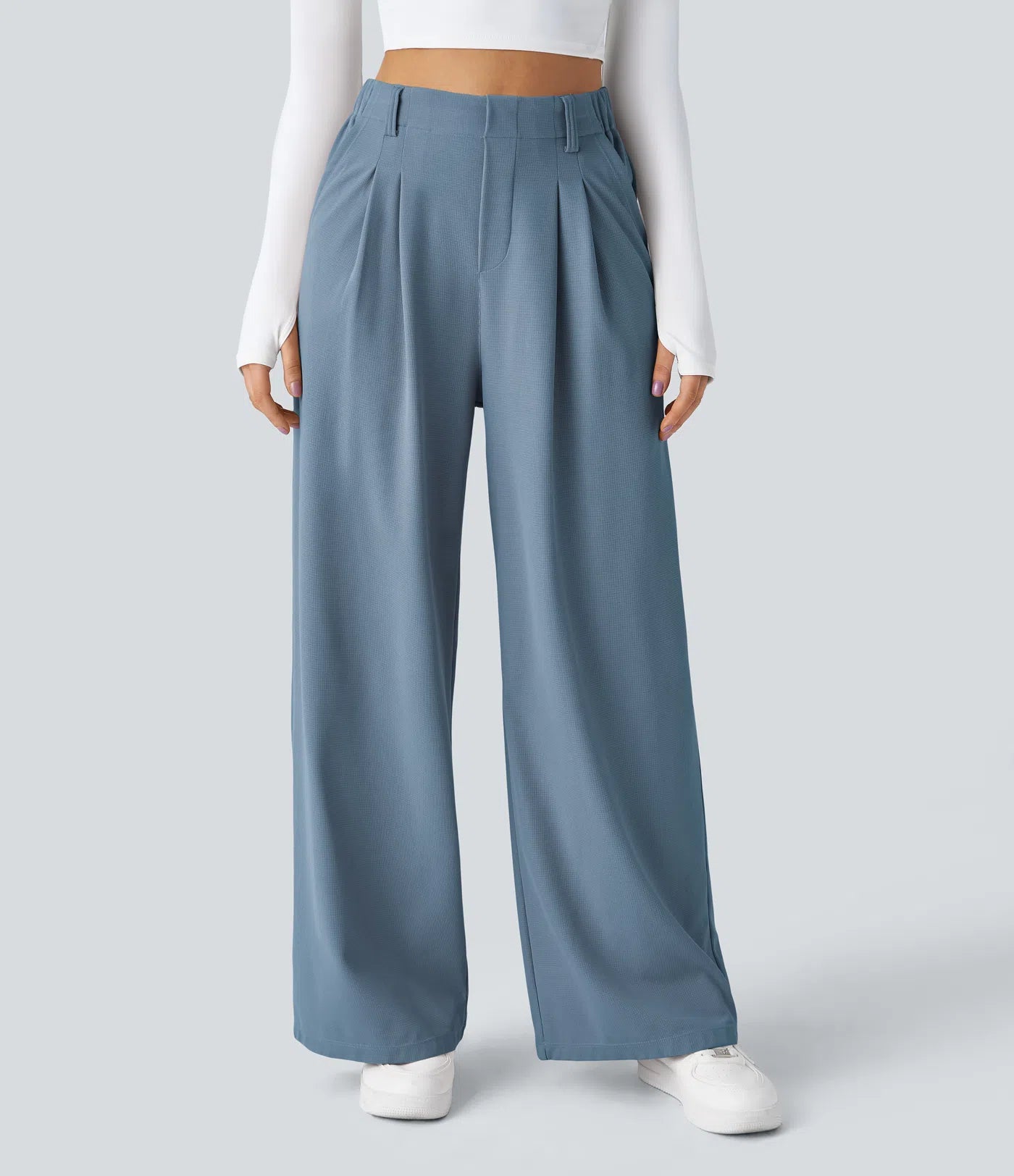 Embossed Wide-Leg Tailored Pants – High-Waist Fit