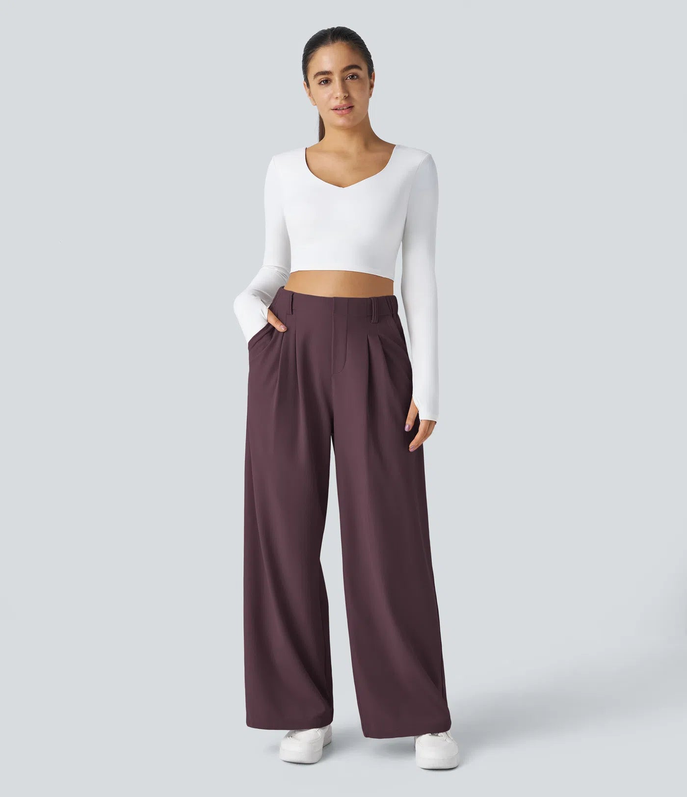 Embossed Wide-Leg Tailored Pants – High-Waist Fit