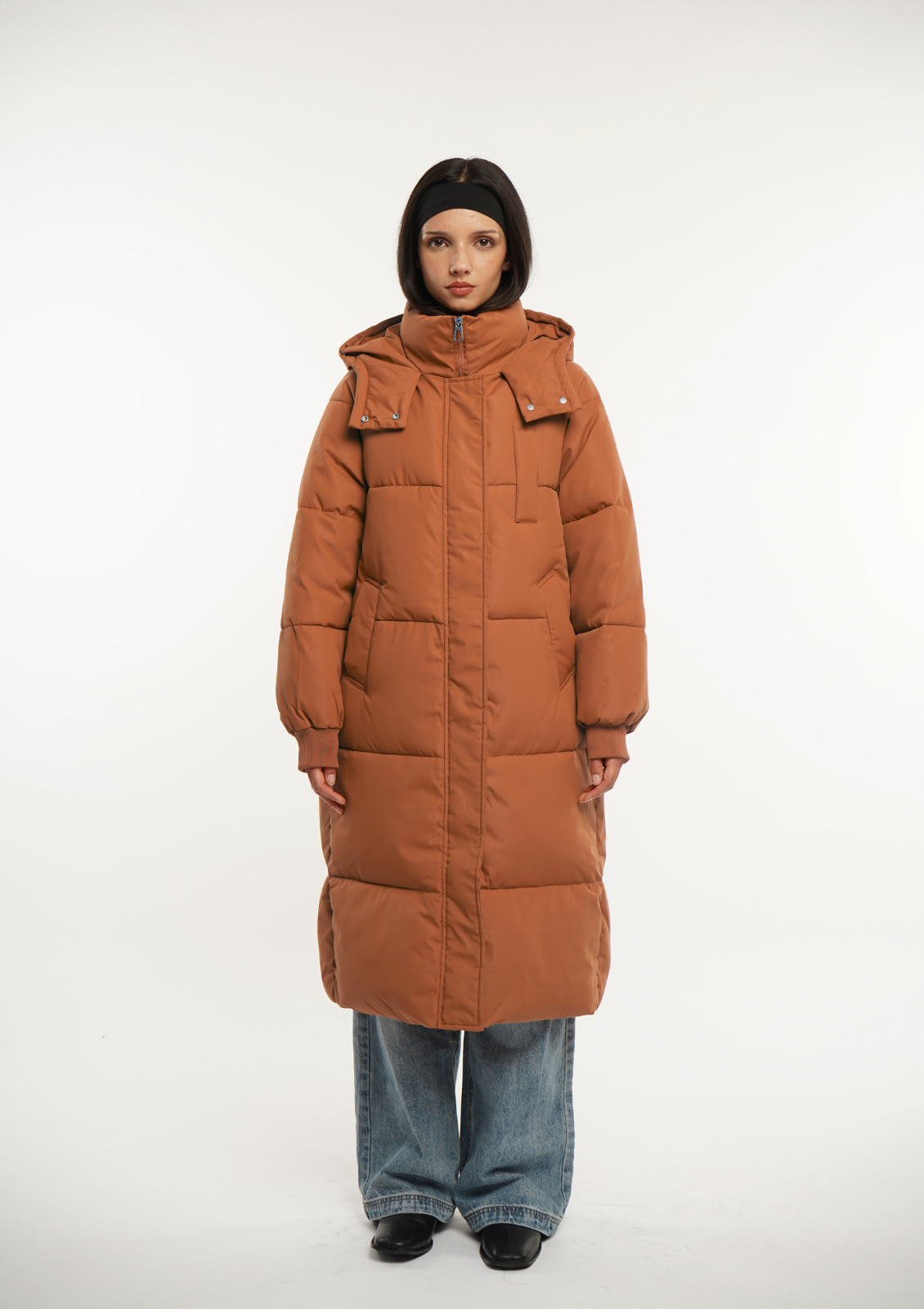 Hooded Long Puffer – Warm Hood & Deep Patch Pockets