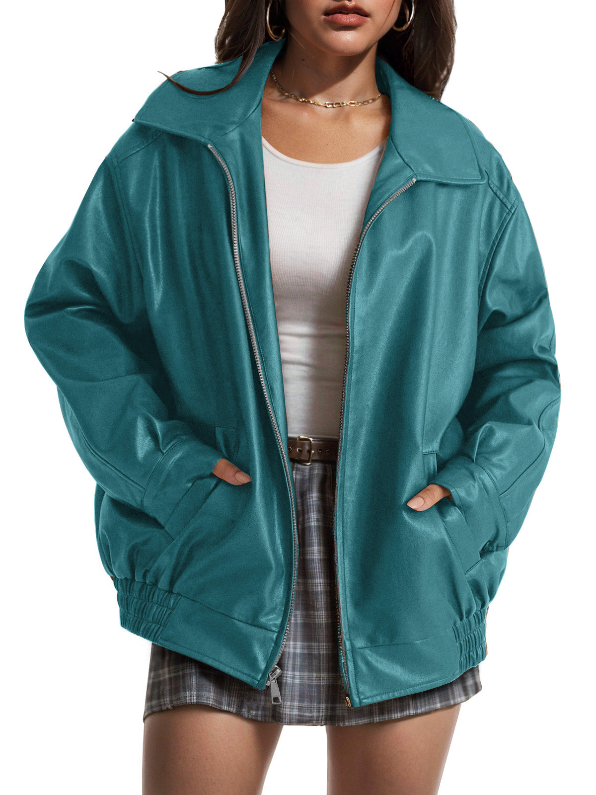 Oversized Relaxed Moto Jacket – Notch Collar & Pockets