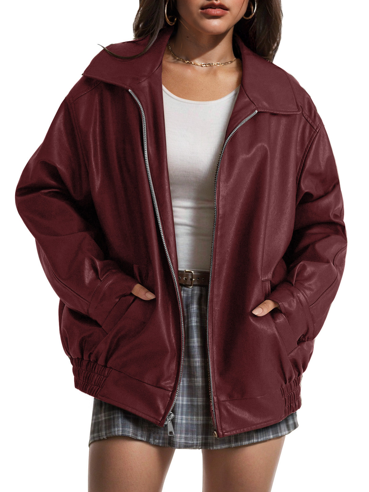 Oversized Relaxed Moto Jacket – Notch Collar & Pockets