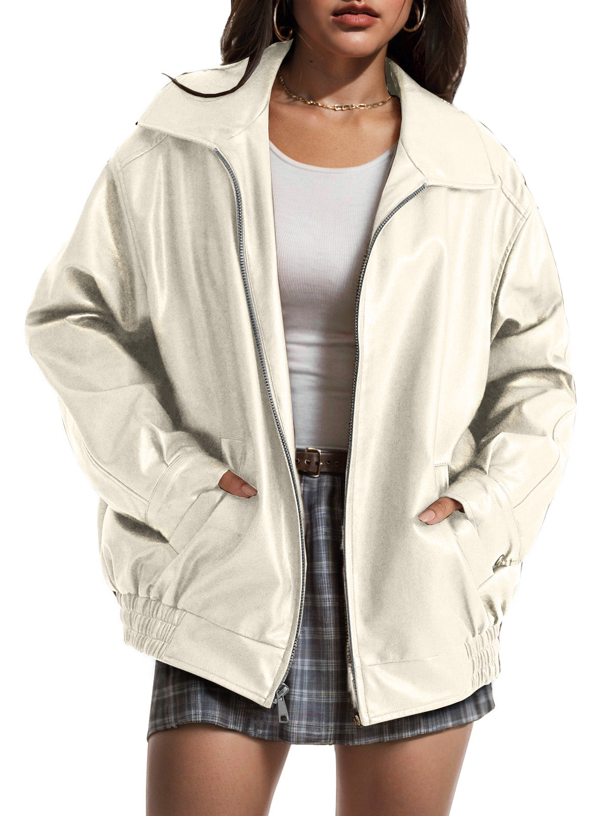 Oversized Relaxed Moto Jacket – Notch Collar & Pockets